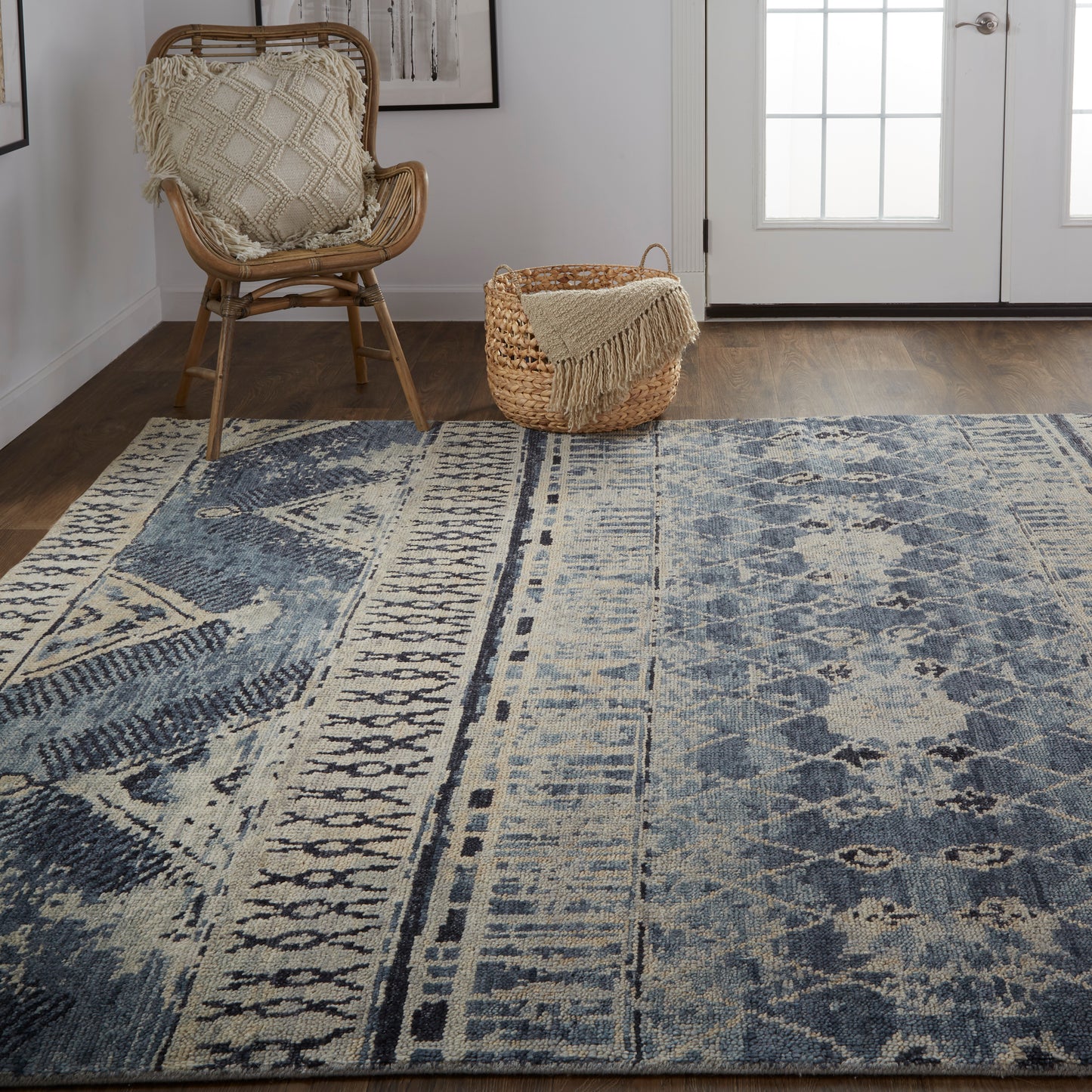 Palomar Transitional/Farmhouse/Casual Trellis & Lattice/Diamond Blue/Gray/Ivory - Feizy Rug