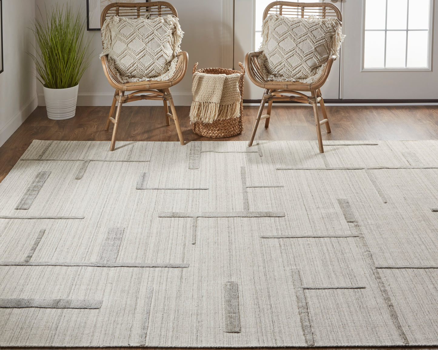 Longridge Modern/Casual/Scandinavian Geometric Ivory/Tan - Feizy Rug