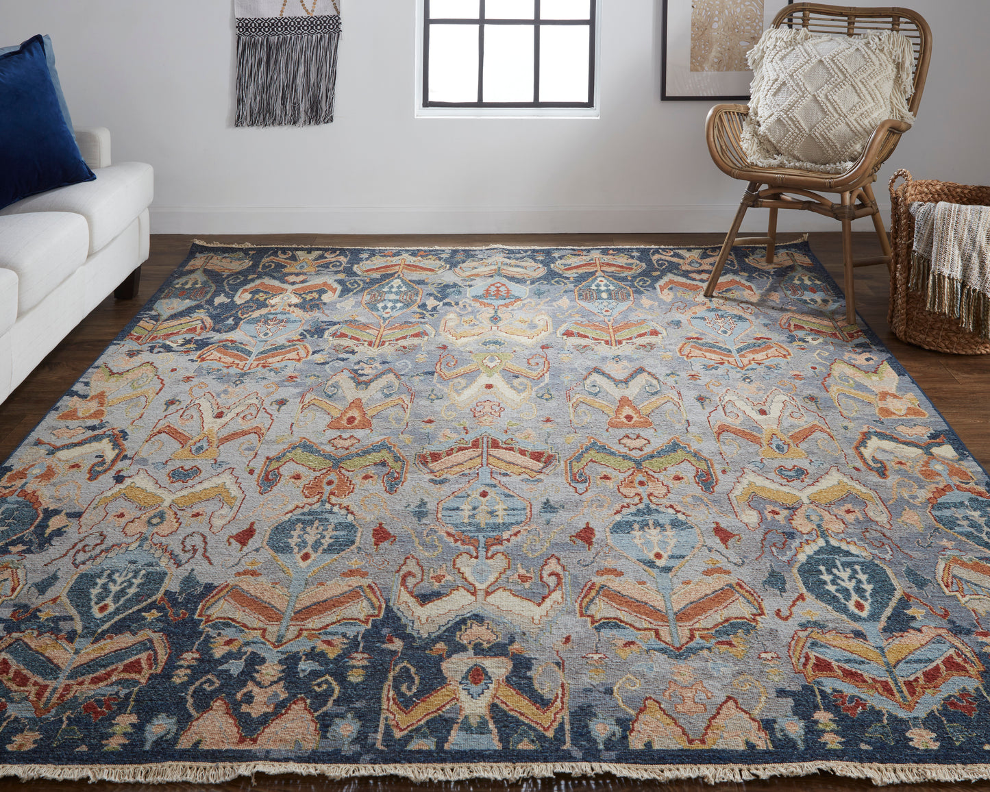 Leylan Transitional/Bohemian & Eclectic/Craftsman Ikat Blue/Gray/Tan - Feizy Rug