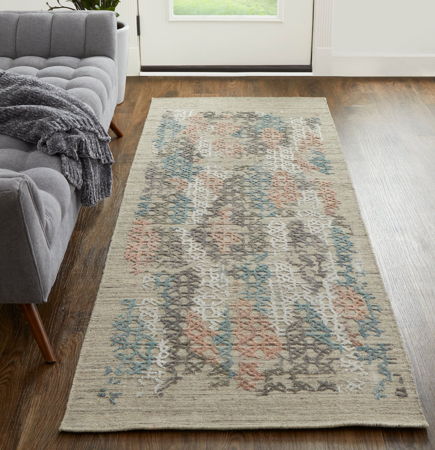 Elias Modern/Casual Abstract/Geometric/Distressed Pink/Blue/Taupe - Feizy Rug