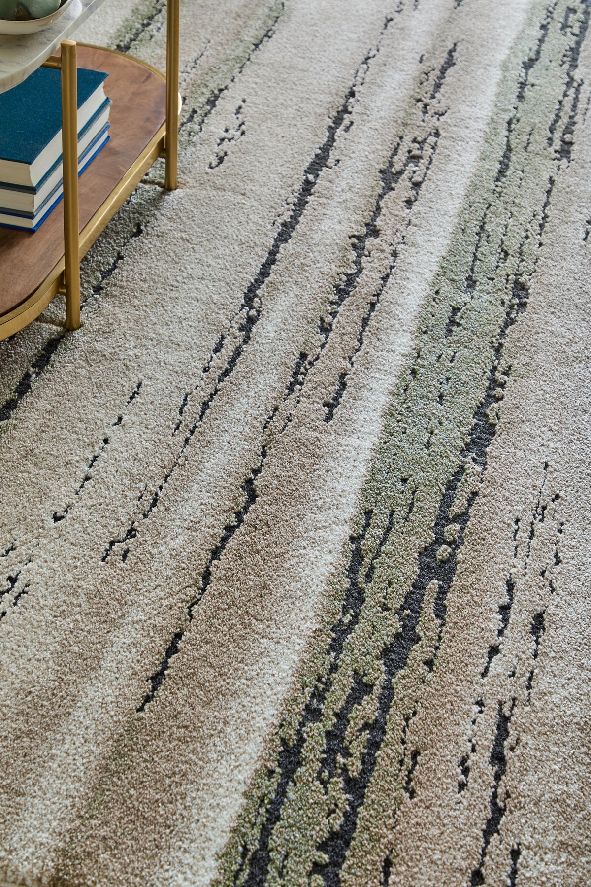 Gilmore Modern Stripes/Watercolor/Abstract Ivory/Gray/Green - Feizy Rug