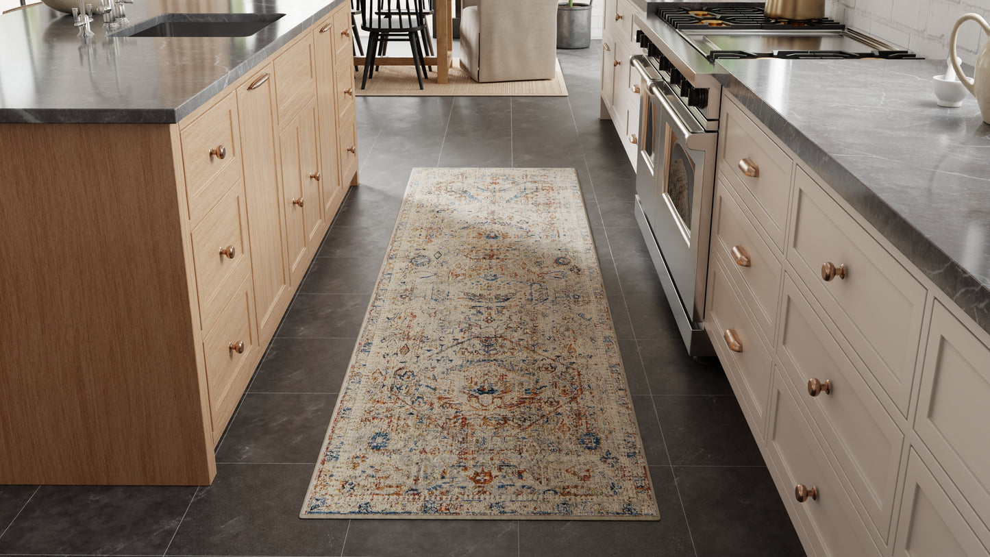 Kaia Transitional/Vintage/Classic Medallion/Bordered/Distressed Tan/Orange/Red - Feizy Rug