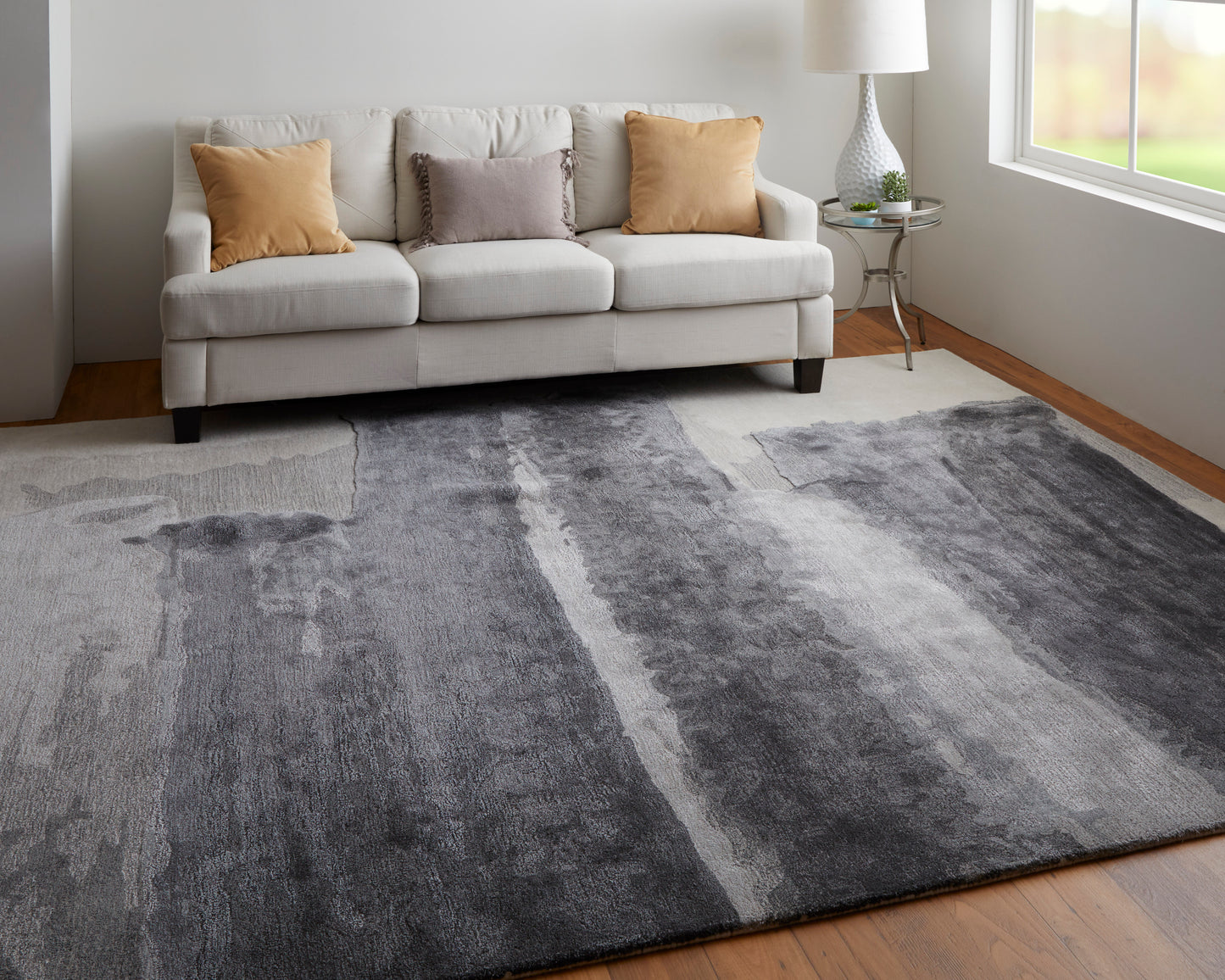 Anya Transitional/Industrial/Casual Abstract/Watercolor Gray/Blue/Ivory - Feizy Rug