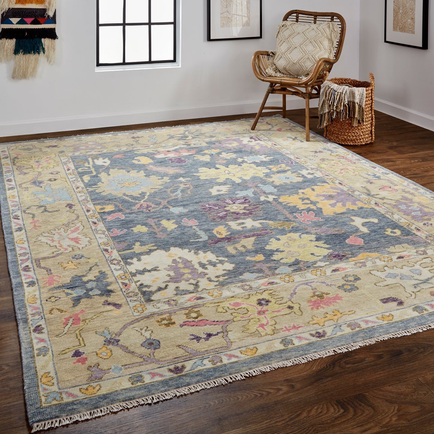 Karina Traditional/Bohemian & Eclectic/Craftsman Persian/Bordered/Floral & Botanical Gold/Blue/Purple - Feizy Rug