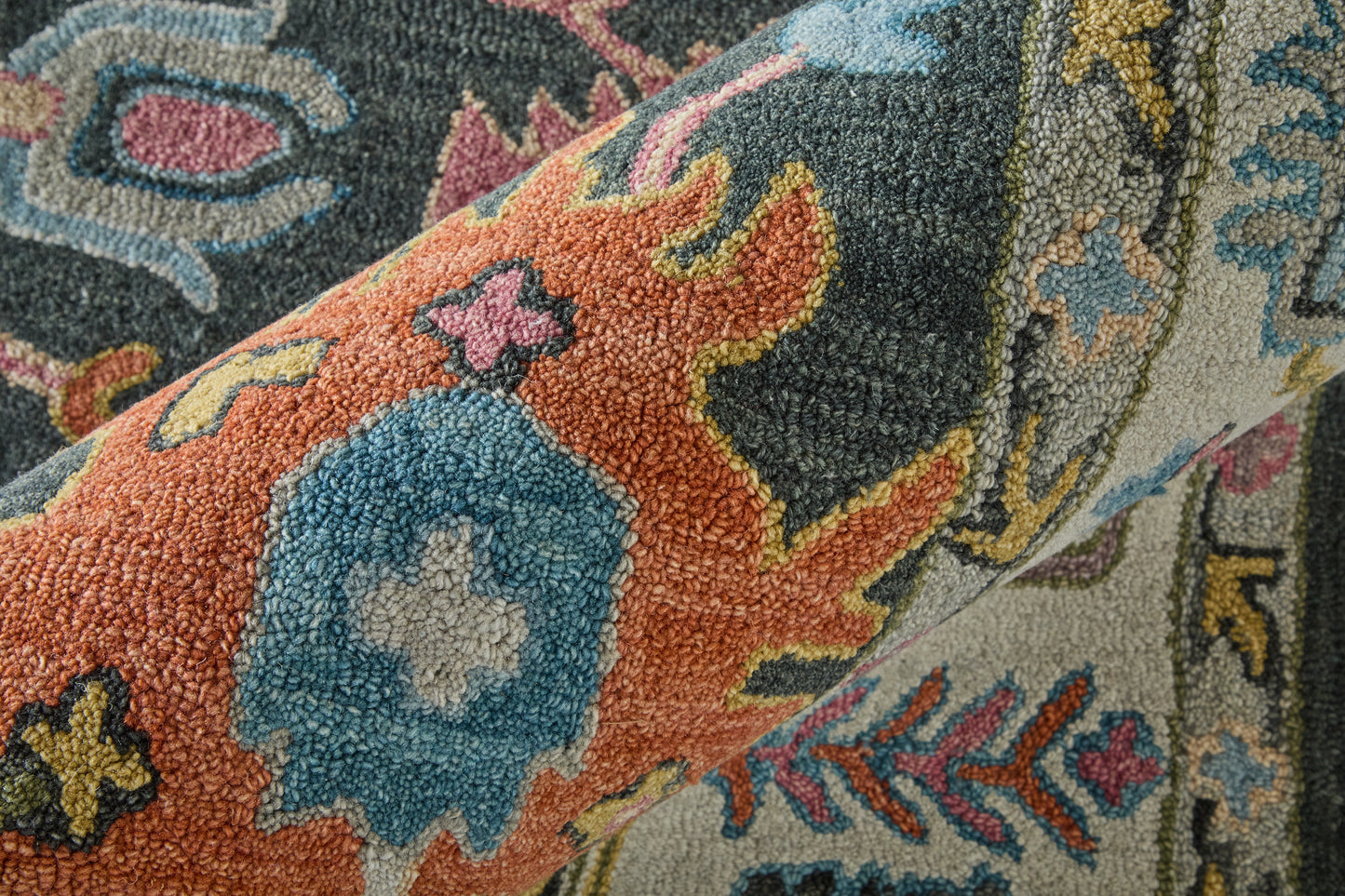 Springfield Traditional Floral & Botanical/Bordered/Medallion Gray/Ivory/Blue - Feizy Rug