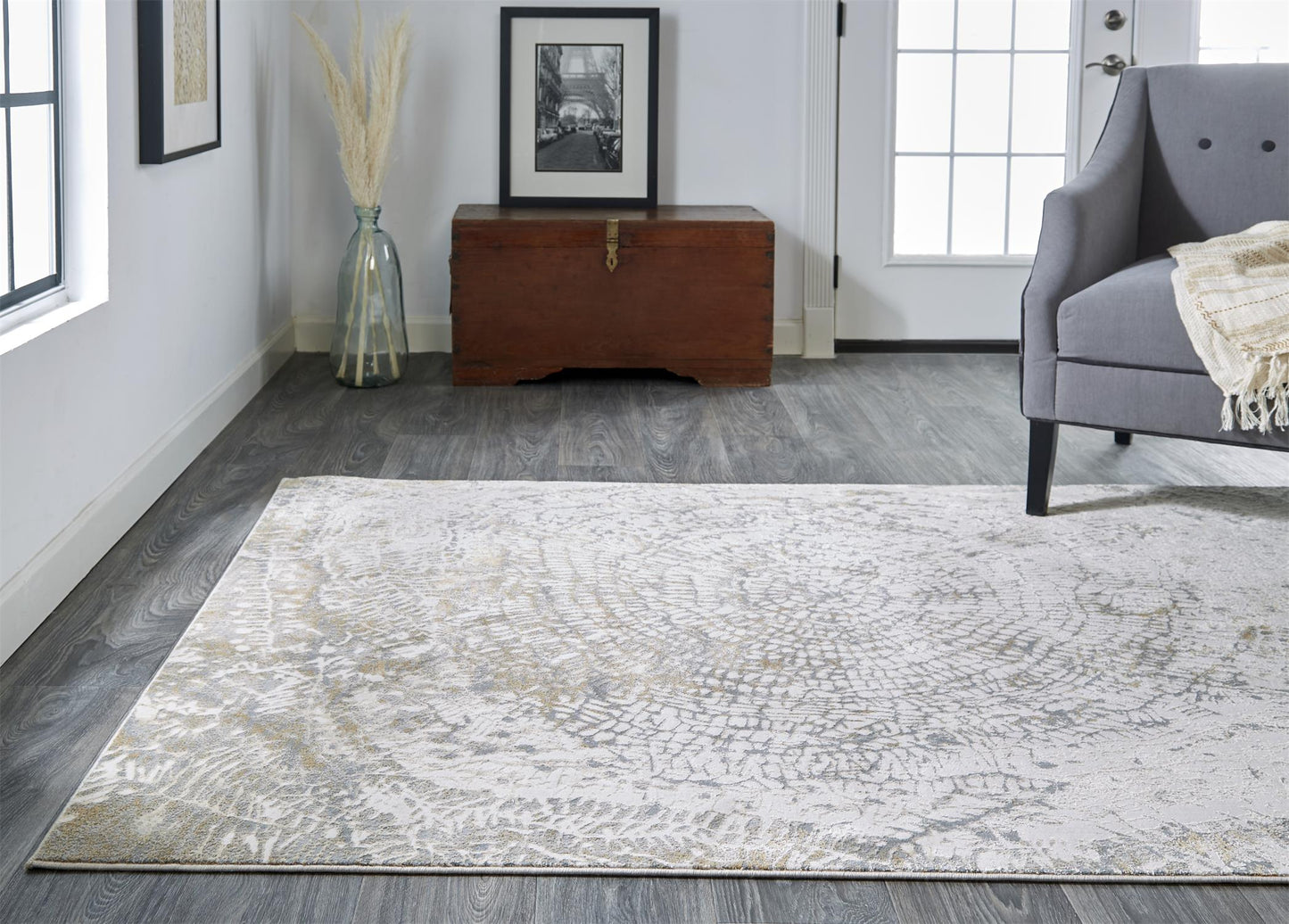 Parker Transitional/Casual Abstract Ivory/Tan/Gray - Feizy Rug