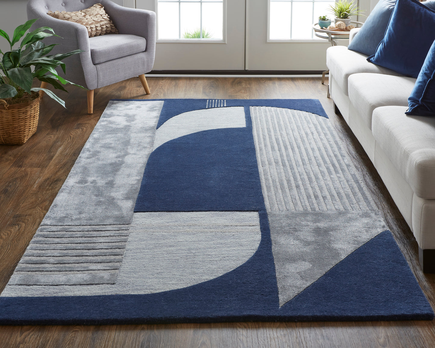 Nash Modern/Mid-Century Modern/Global Geometric/Abstract Blue/Silver - Feizy Rug