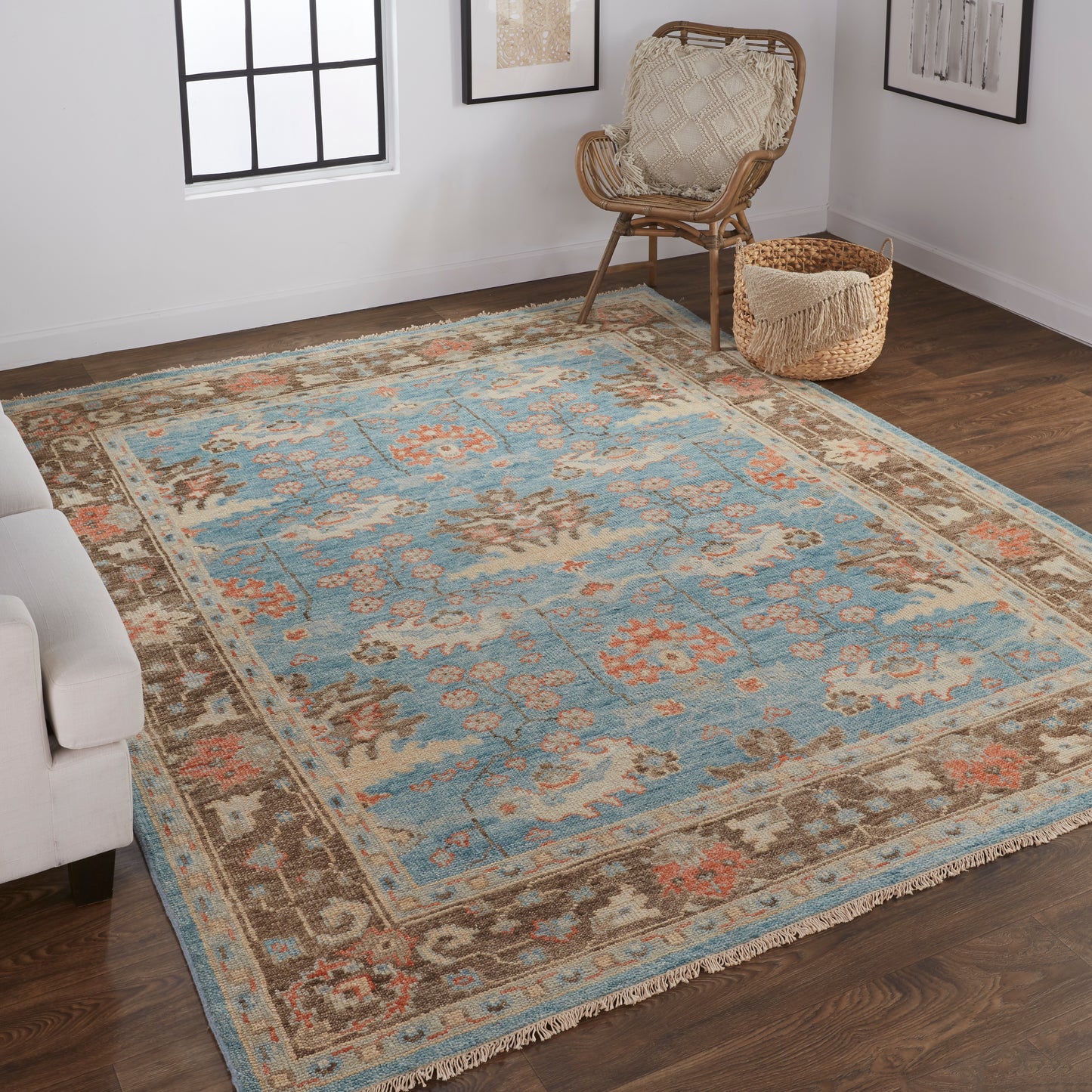 Beall Traditional/Rustic/Global Oriental/Floral & Botanical/Bordered Blue/Brown - Feizy Rug