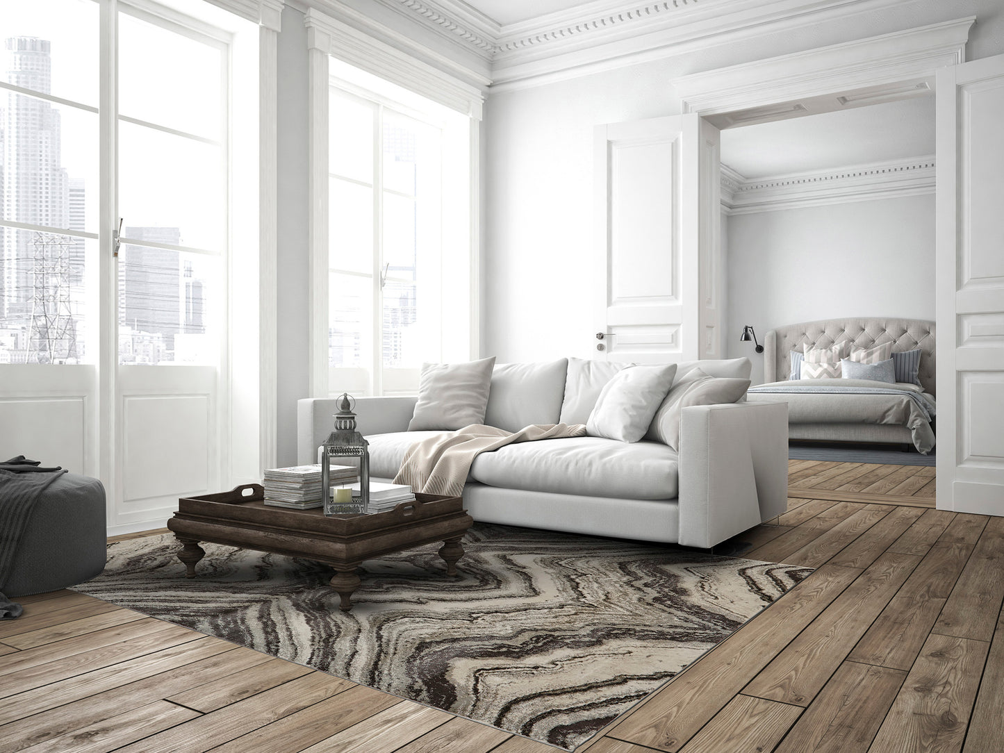 Katari Transitional/Casual Abstract/Geometric Gray/Ivory/Tan - Feizy Rug