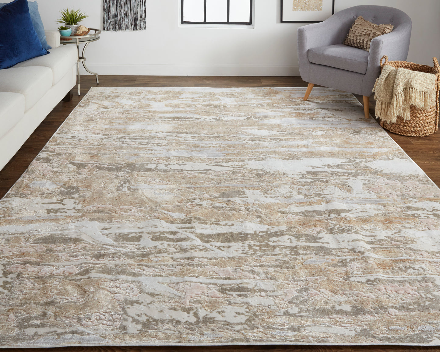 Laina Transitional/Industrial/Casual Tan/Ivory/Pink Area Rug