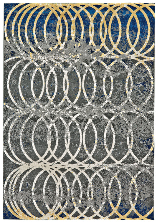 Brixton Modern/Bohemian & Eclectic/Global Geometric/Distressed Gray/Ivory/Blue - Feizy Rug