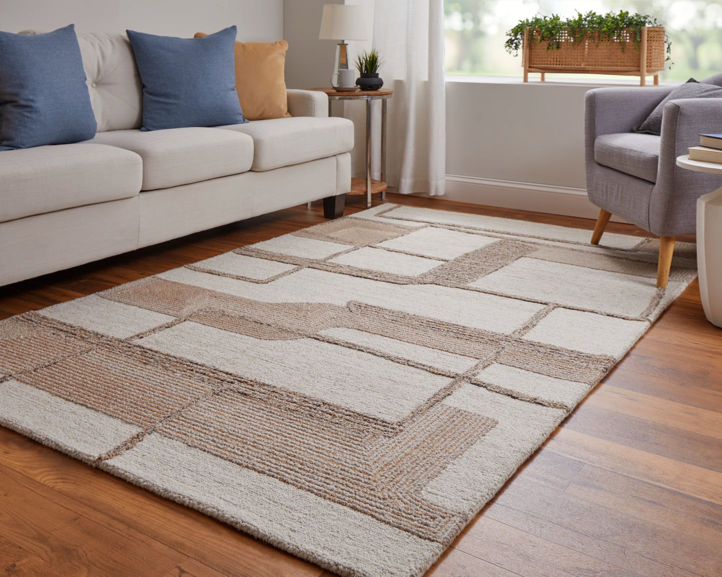 Pollock Modern/Casual/Global Ivory/Brown/Tan Area Rug