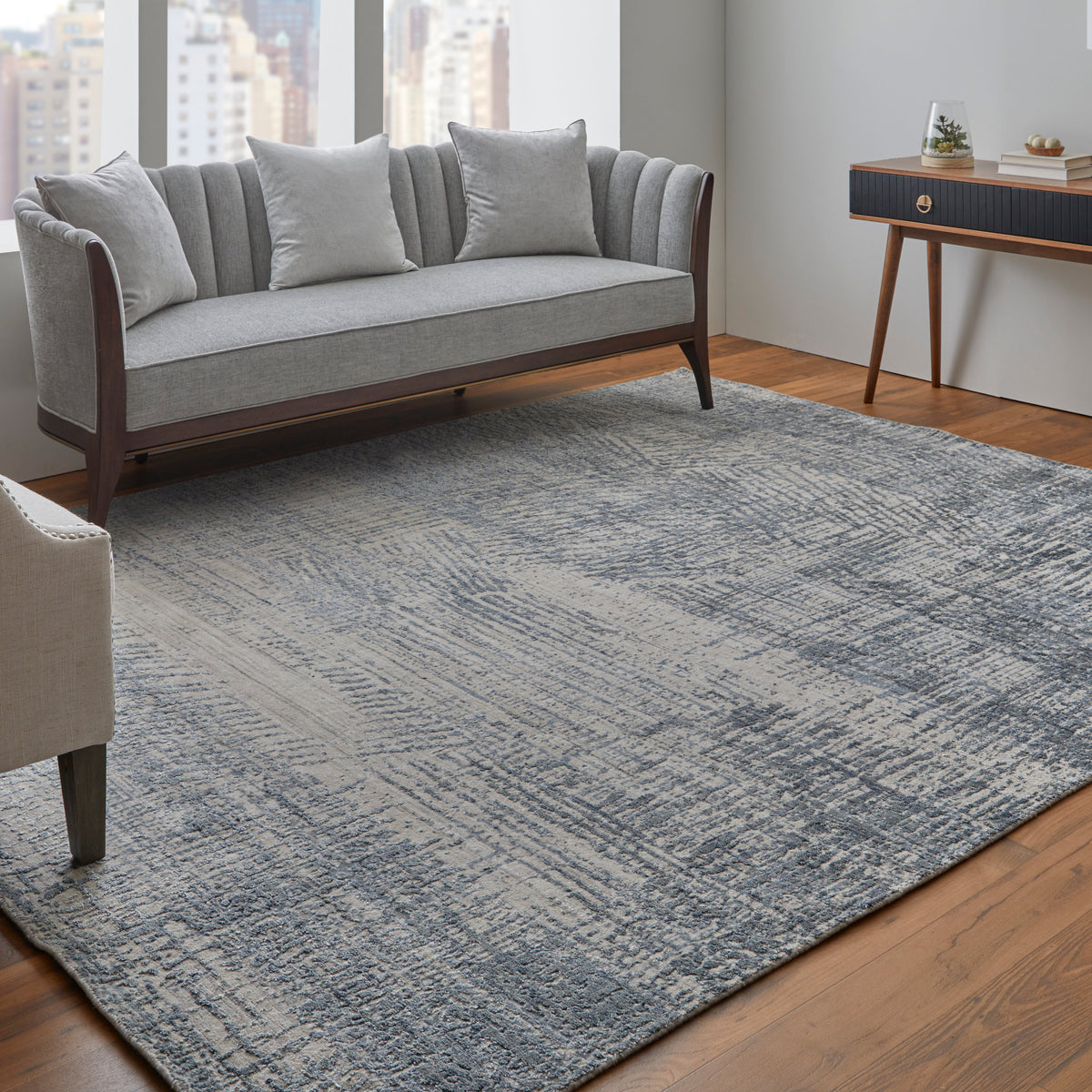 Eastfield Modern/Casual Abstract/Distressed Blue/Ivory/Gray 69AI - Feizy Rug