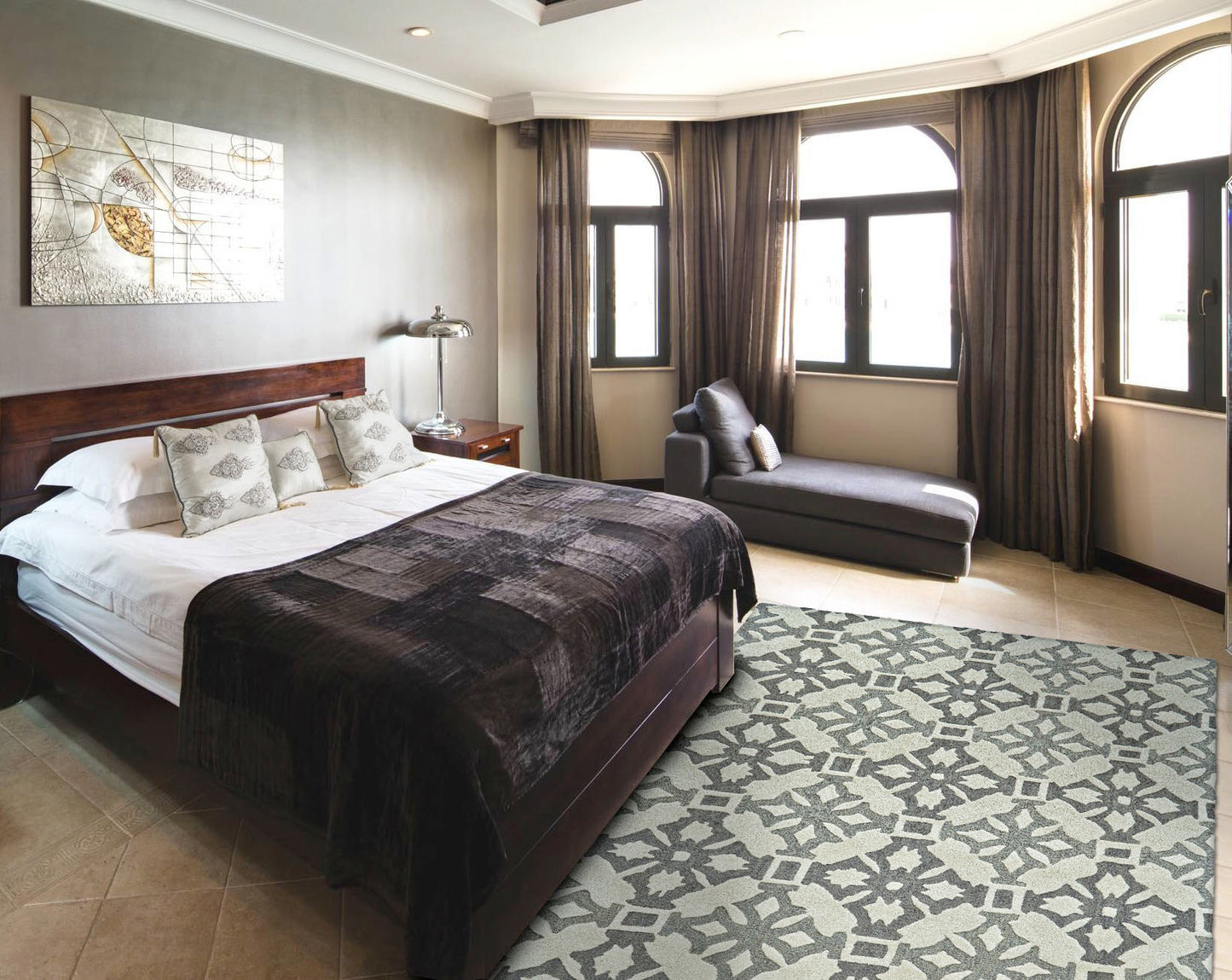 Ella Transitional/Global/Casual Geometric/Abstract/Medallion Gray/Ivory - Feizy Rug