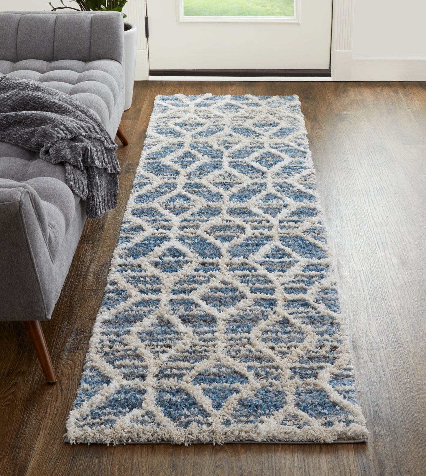 Mynka Transitional/Bohemian & Eclectic/Farmhouse Diamond/Geometric/Trellis & Lattice Blue/Ivory - Feizy Rug