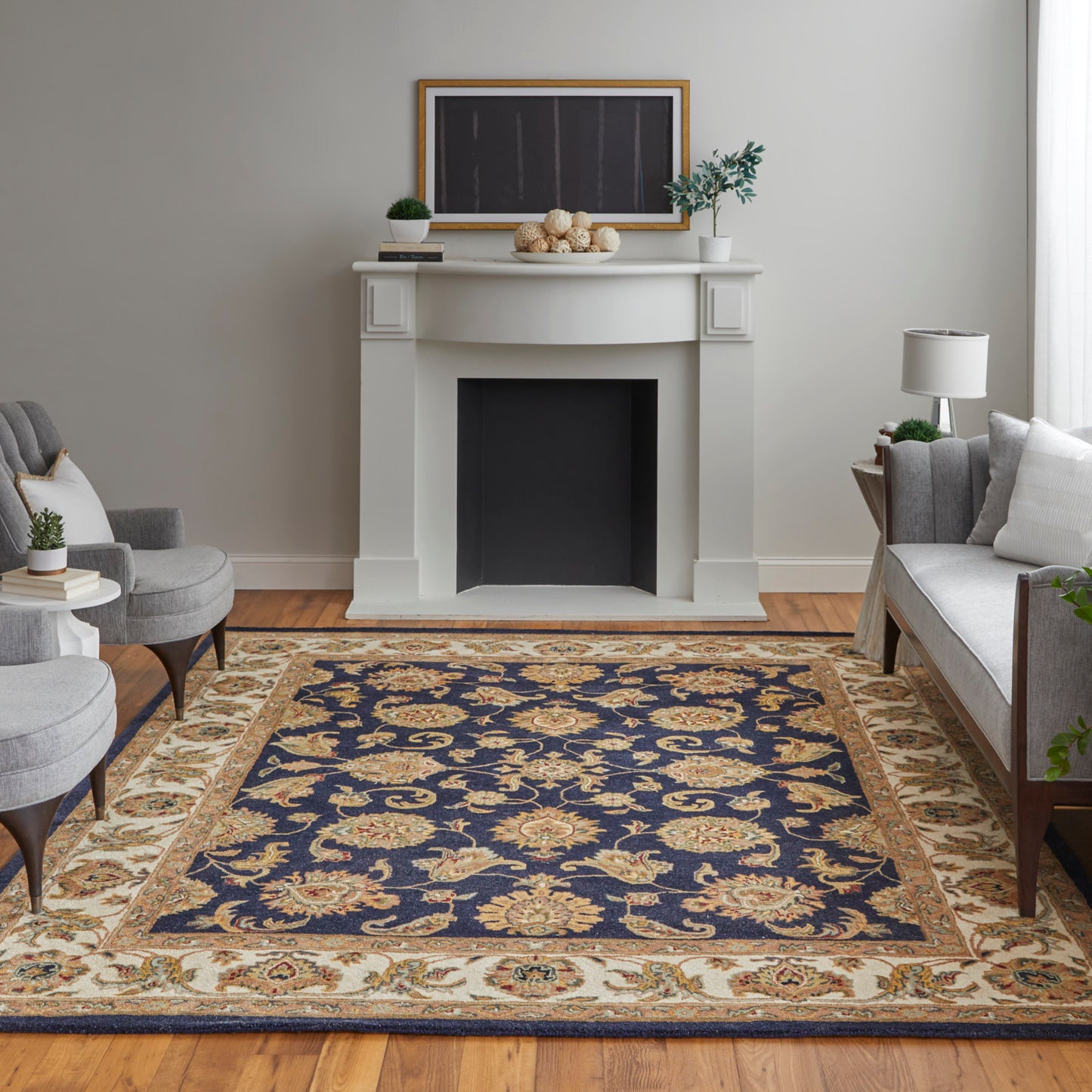 Wagner Traditional/Classic/Vintage Oriental/Persian/Bordered Blue/Tan/Gold - Feizy Rug
