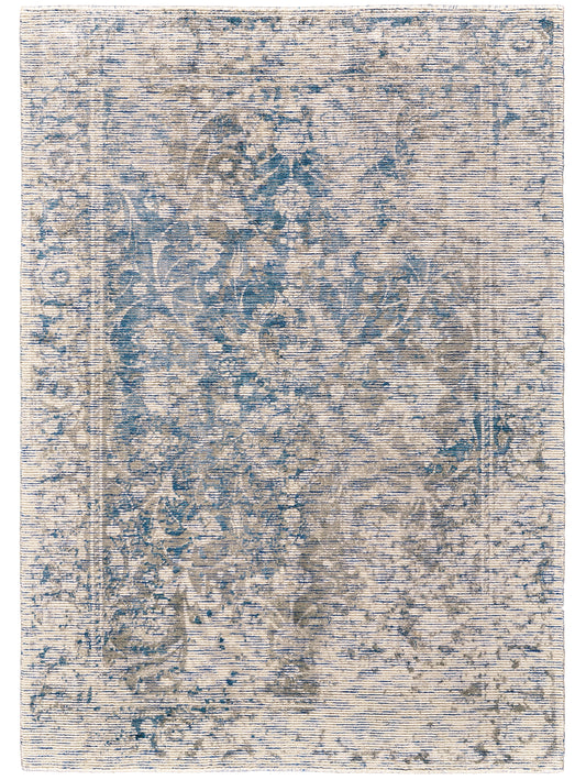 Reagan Transitional/Vintage/Casual Floral & Botanical/Bordered/Distressed Ivory/Blue/Tan - Feizy Rug