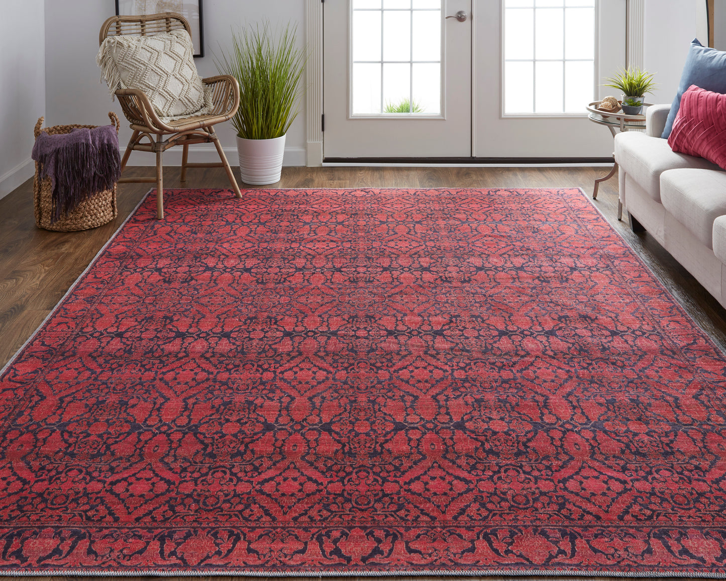 Voss Transitional/Cottage/Bohemian & Eclectic Trellis & Lattice/Distressed/Bordered Red/Black - Feizy Rug