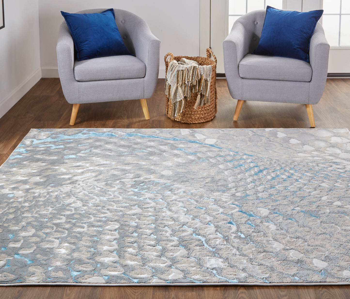 Azure Modern/Industrial Blue/Silver/Gray Runner  Feizy Rugs Small Parcel,Feizy Rugs,Azure,Blue/Silver/Gray,2'10" x 7'10",Runner,Polyester/Polypropylene,Modern/Industrial,Turkey