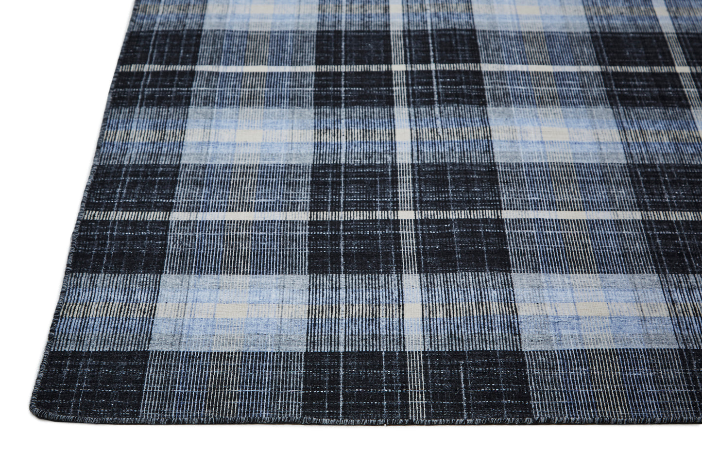 Crosby Transitional/Rustic Plaid Black/Blue/White - Feizy Rug