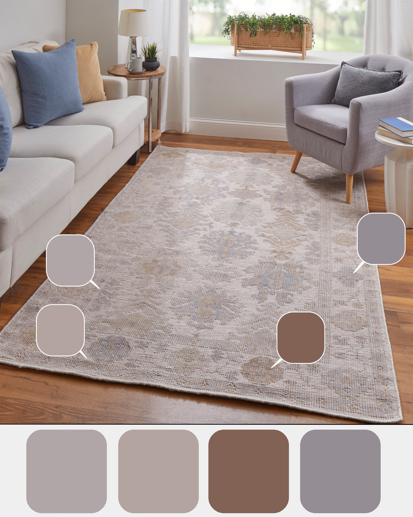 Wendover Transitional/Vintage/Rustic Ivory/Tan/Blue Accent Rug