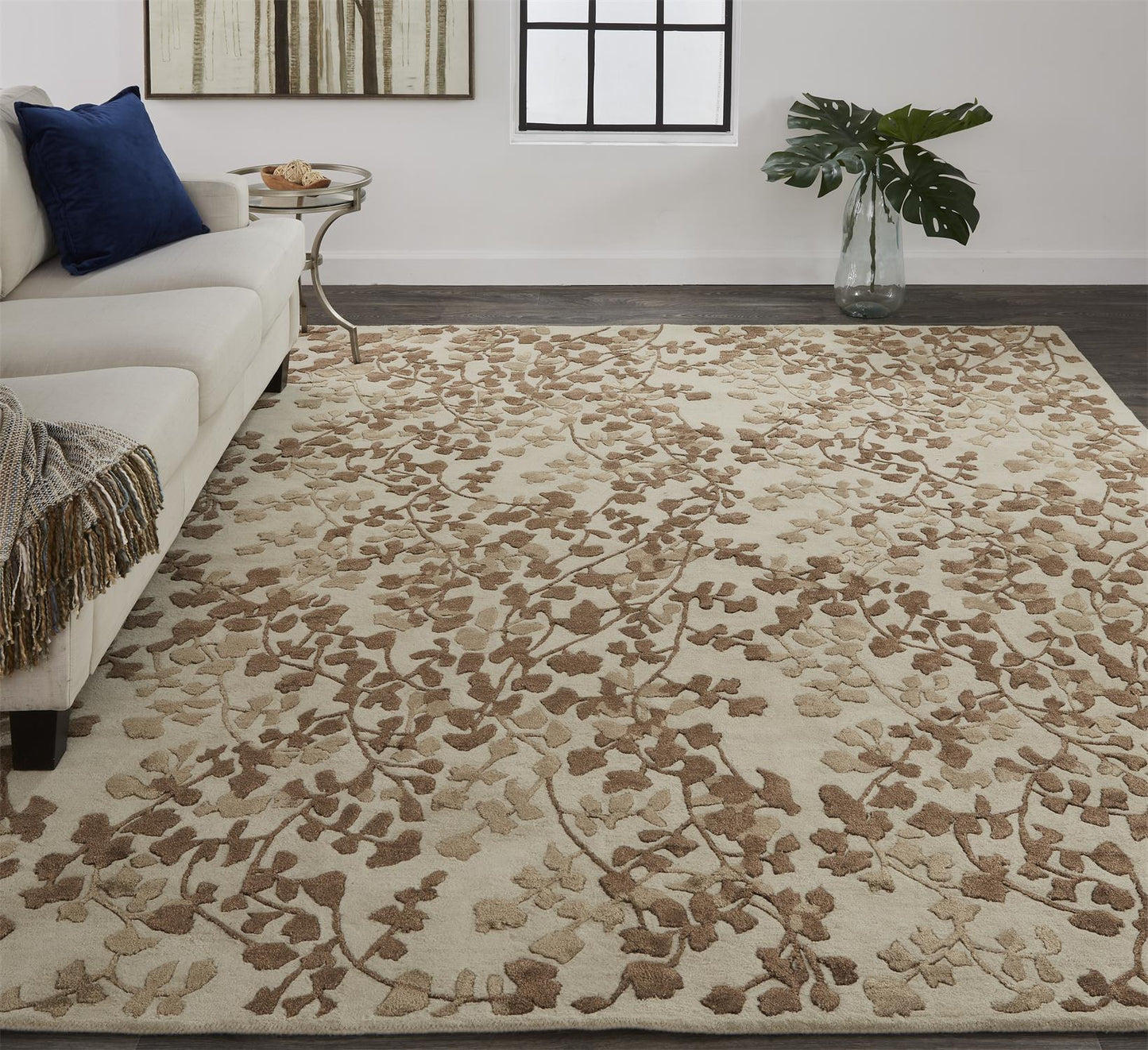 Bella Transitional/Casual Floral & Botanical Ivory/Taupe/Brown - Feizy Rug
