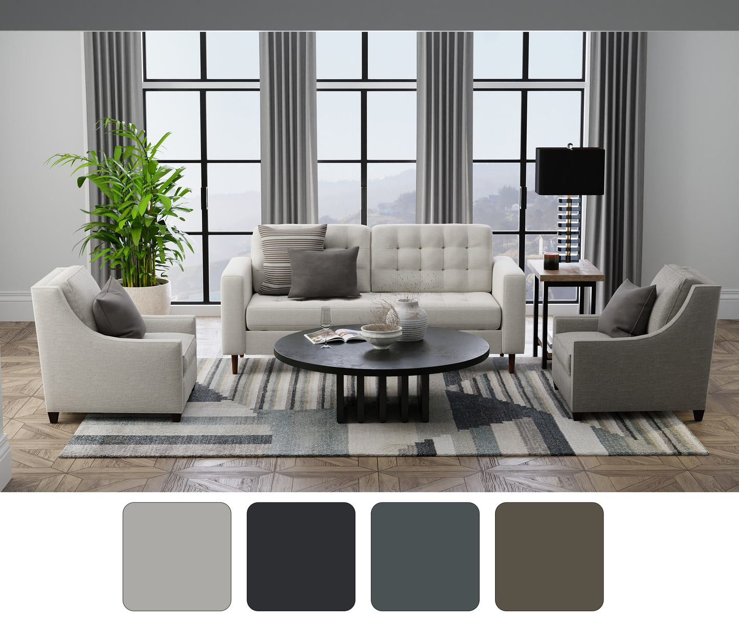 Richmond Modern/Bohemian & Eclectic/Global Abstract/Geometric/Stripes Ivory/Gray/Blue - Feizy Rug
