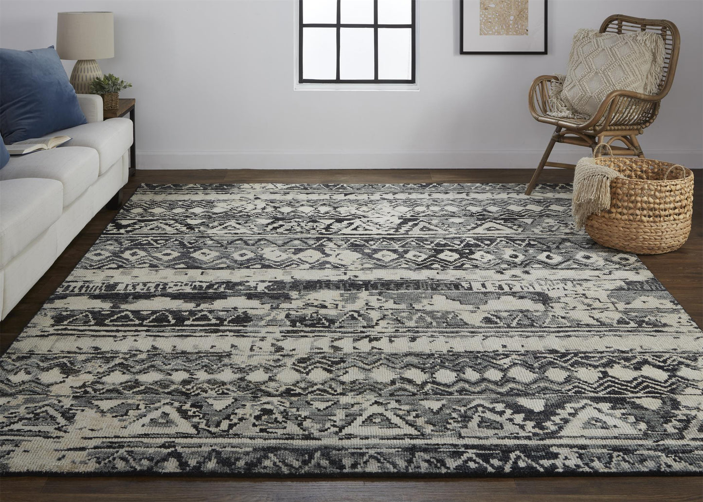 Palomar Transitional/Farmhouse/Bohemian & Eclectic Geometric/Diamond Ivory/Gray/Black - Feizy Rug