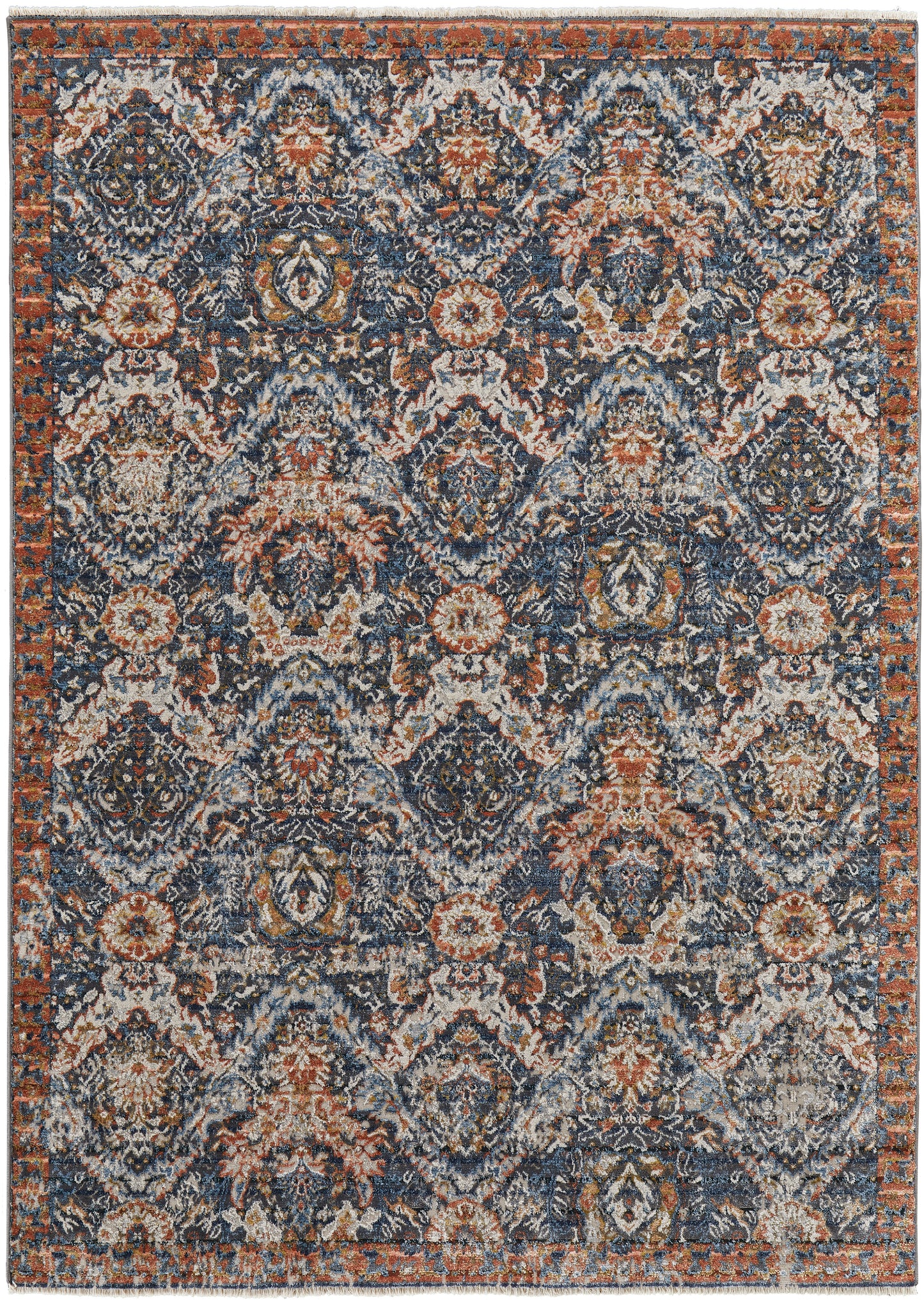 Kaia Transitional/Casual/Classic Blue/Orange/Ivory Accent Rug