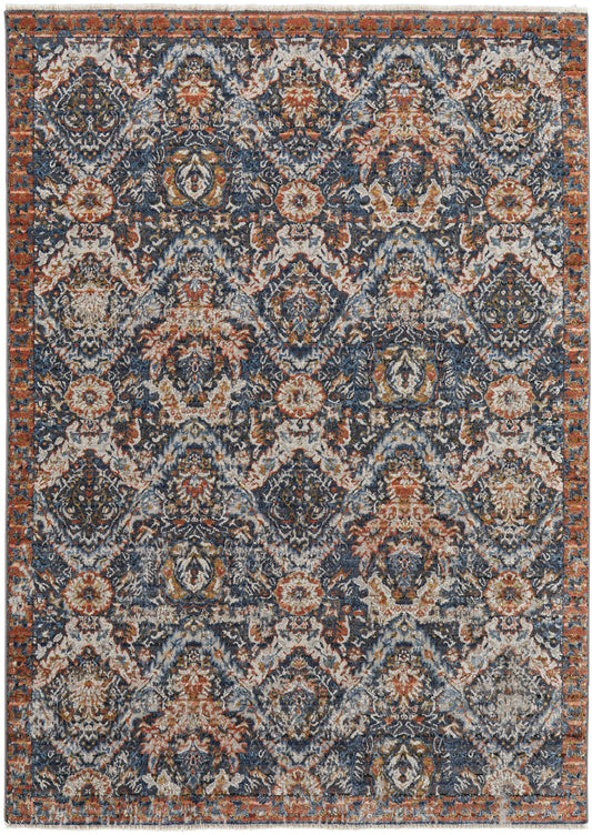 Kaia Transitional/Casual/Classic Blue/Orange/Ivory Area Rug