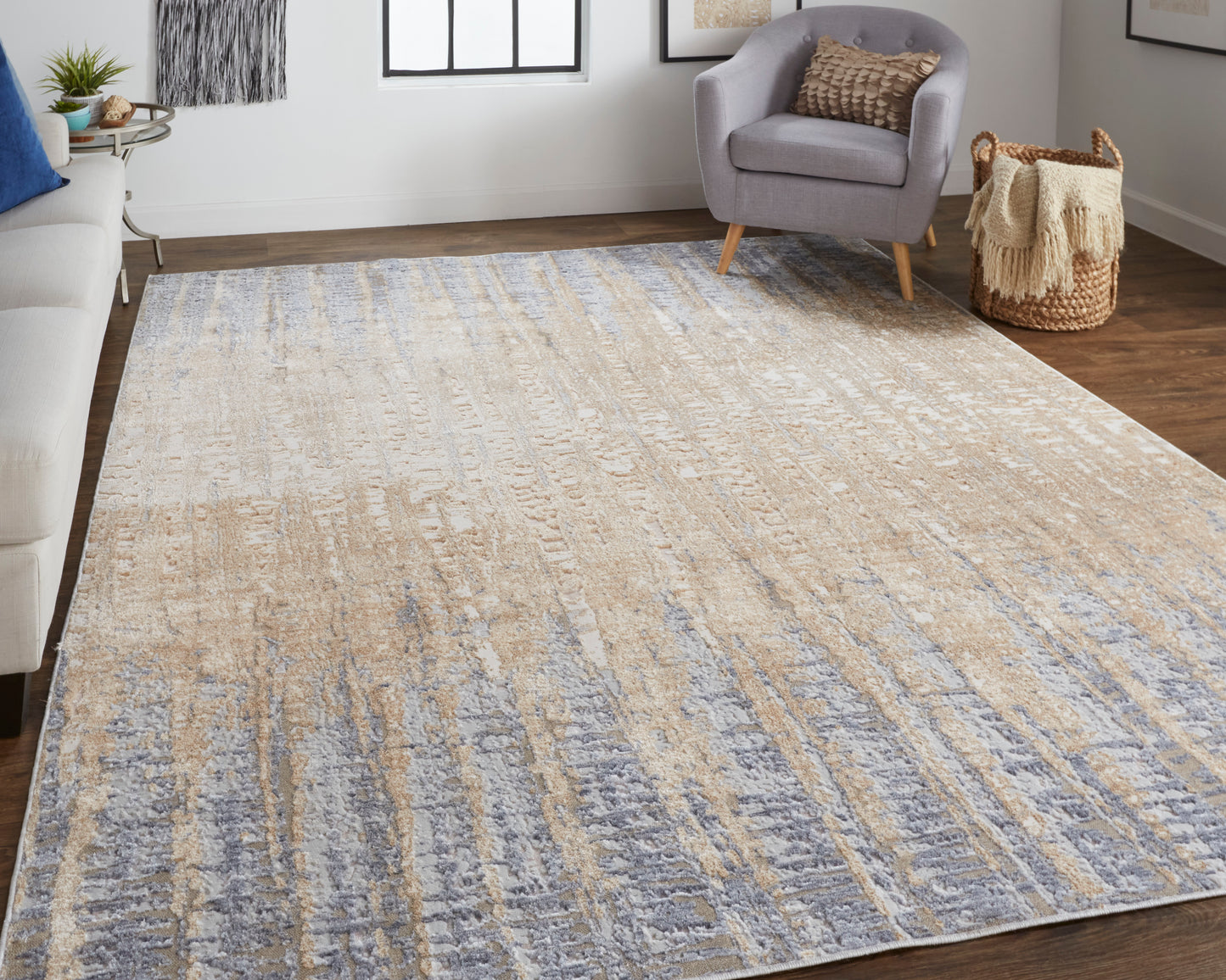 Laina Transitional/Industrial Tan/Brown/Blue Accent Rug