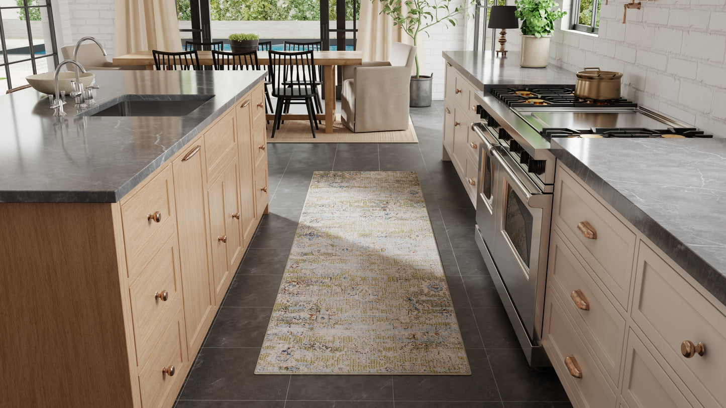 Melrose Traditional/Vintage/Persian Floral & Botanical/Distressed/Gradient & Ombre Green/Ivory/Blue - Feizy Rug