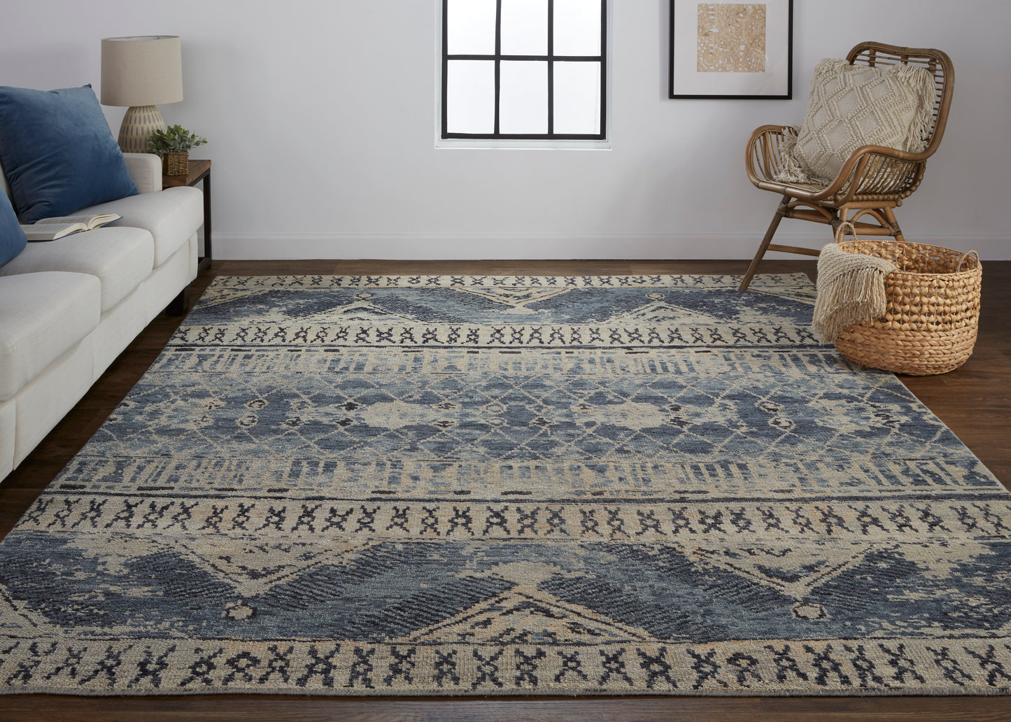 Palomar Transitional/Farmhouse/Casual Trellis & Lattice/Diamond Blue/Gray/Ivory - Feizy Rug