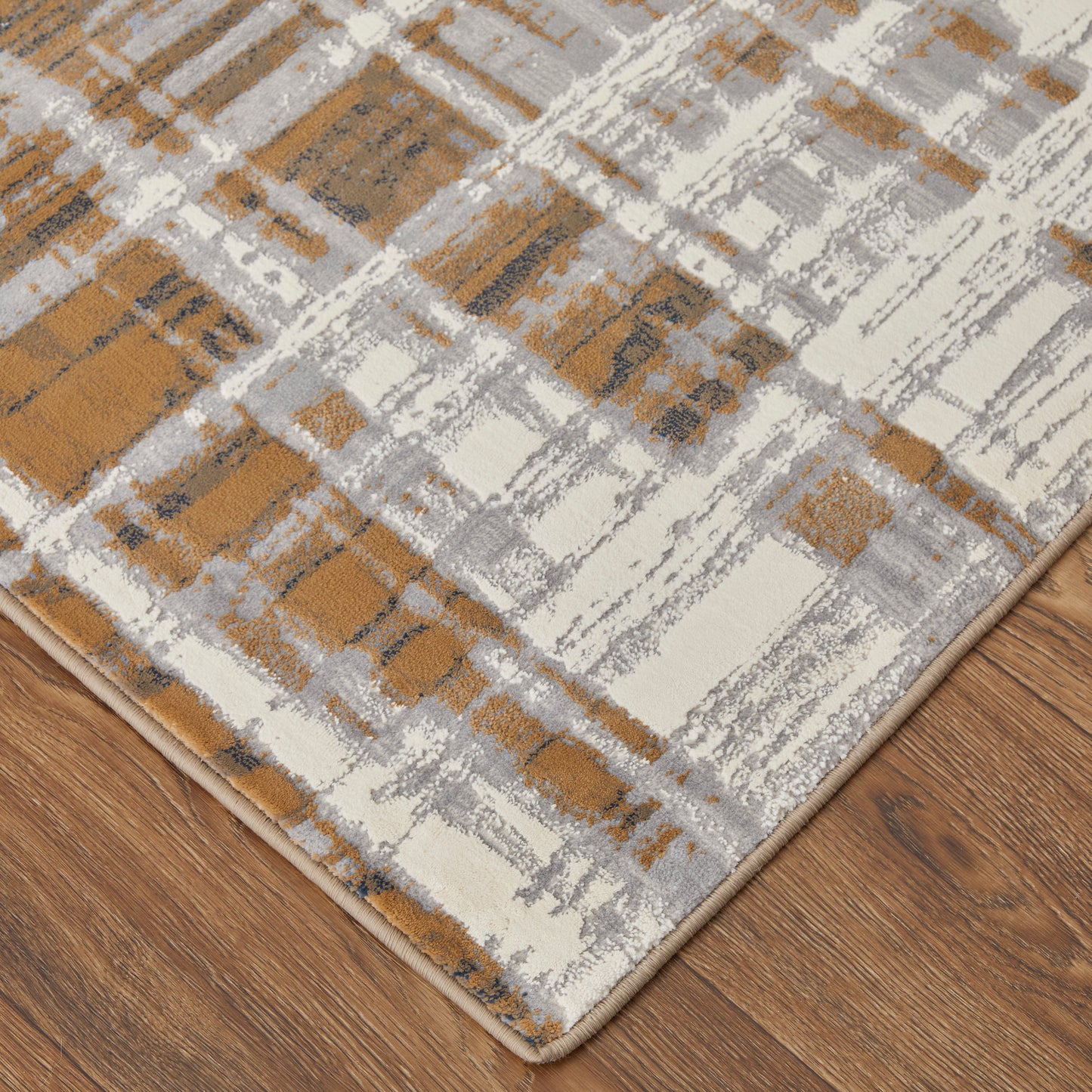 Clio Modern/Industrial/Casual Blue/Orange/Gray Accent Rug