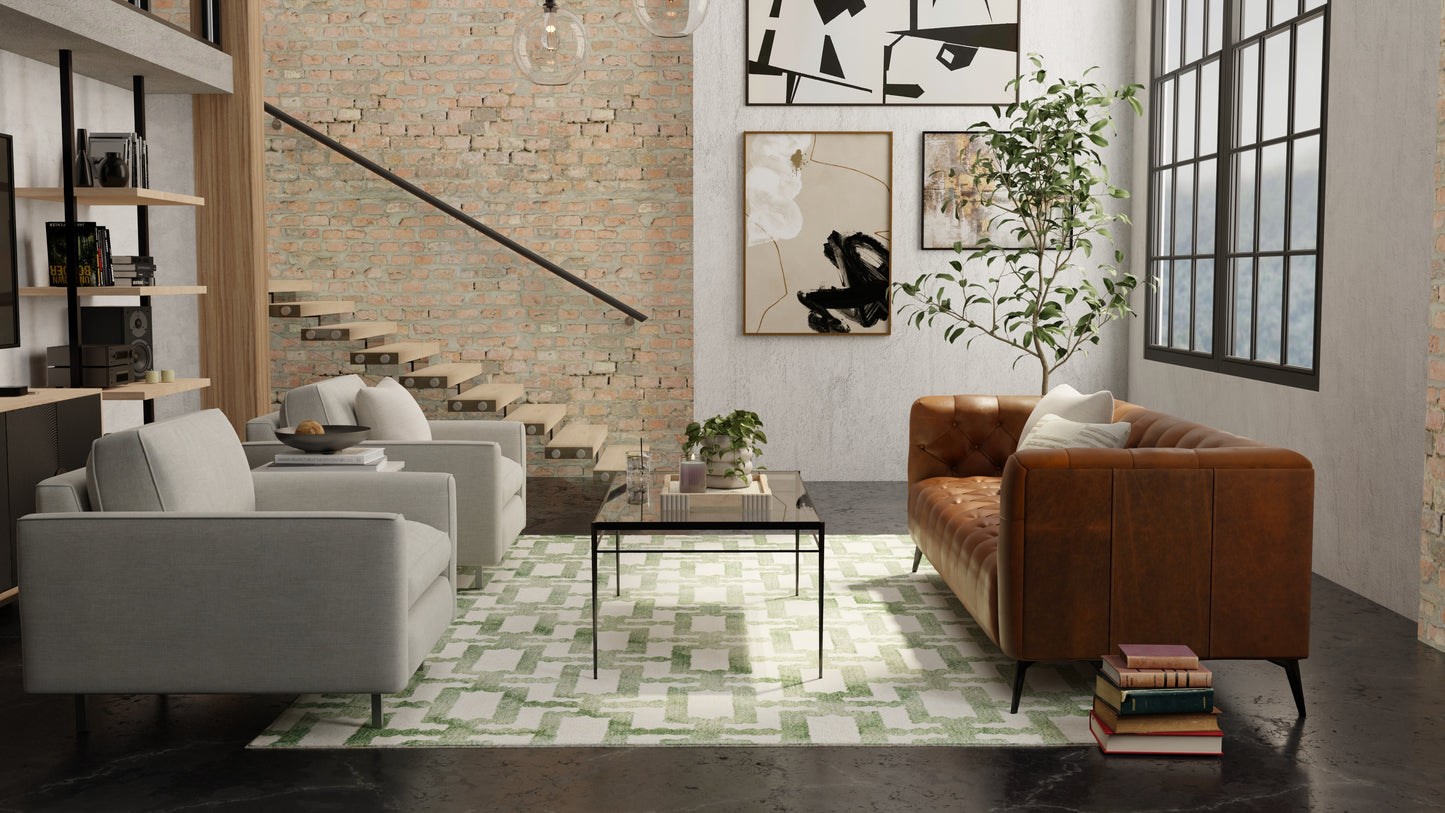 Lorrain Modern/Bohemian & Eclectic/Casual Ivory/Green Accent Rug