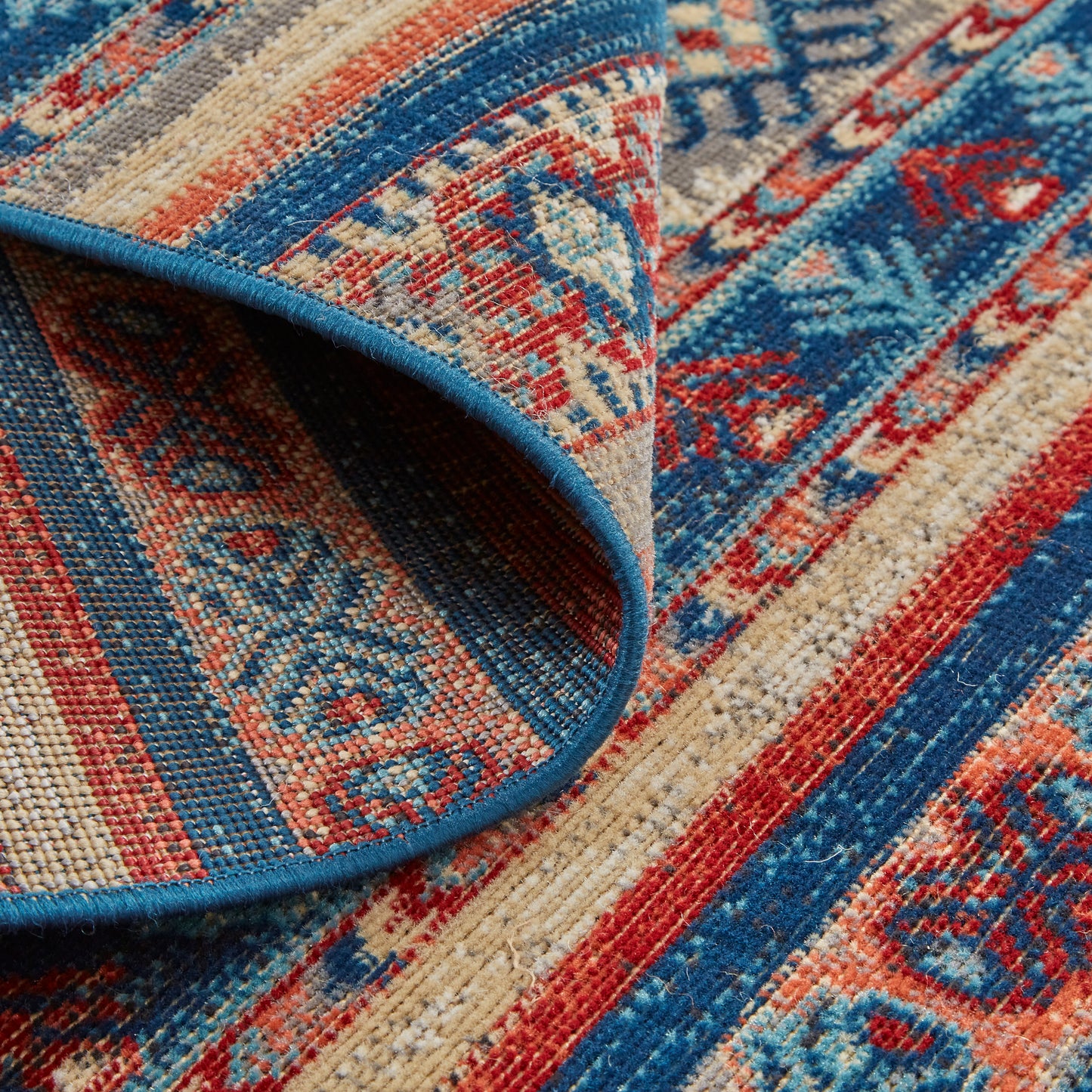 Nolan Transitional/Farmhouse/Casual Diamond/Stripes/Distressed Blue/Red/Ivory - Feizy Rug