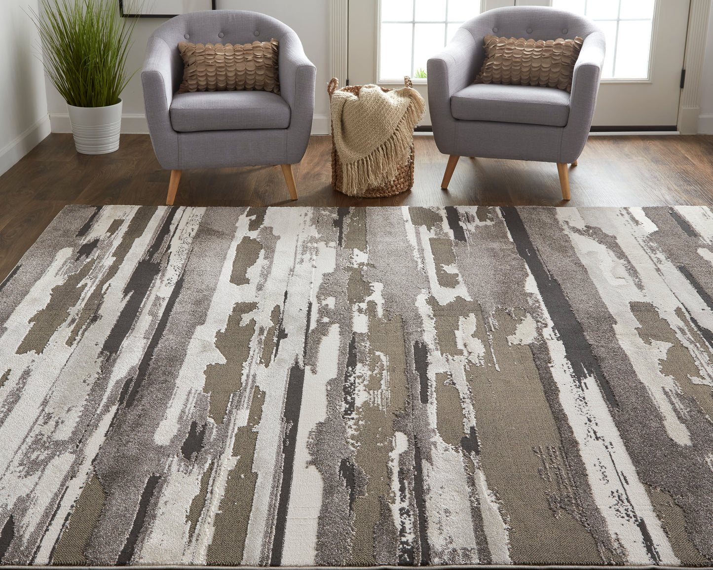 Vancouver Modern/Industrial Brown/Ivory Area Rug