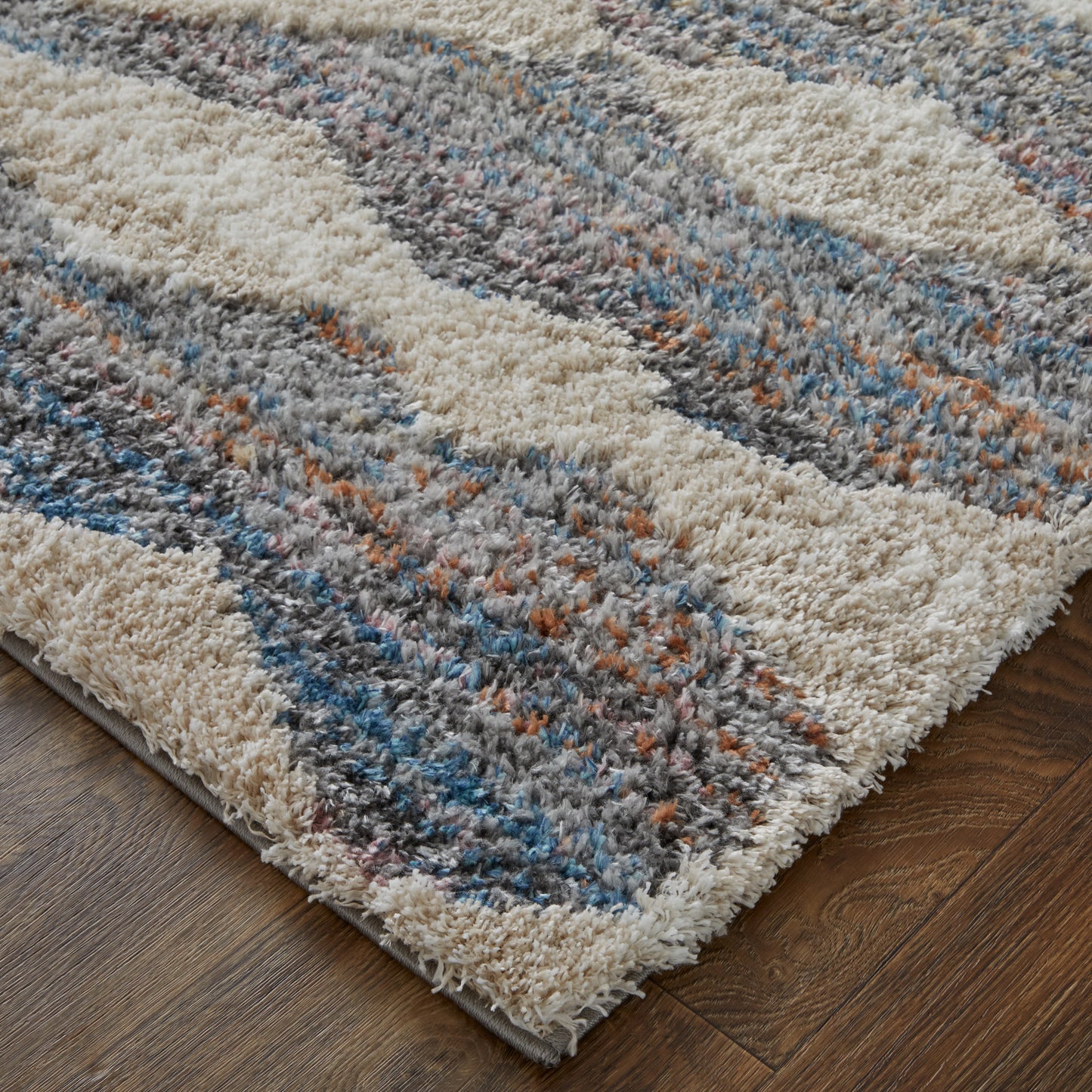 Mynka Transitional/Bohemian & Eclectic/Casual Diamond/Stripes/Geometric Tan/Ivory/Blue - Feizy Rug