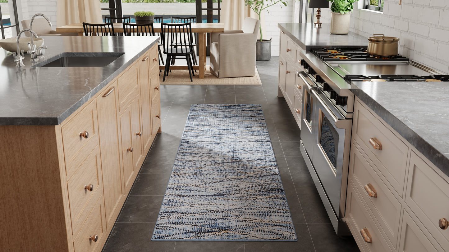 Sonora Modern/Casual/Industrial Blue/Ivory/Tan Runner  Feizy Rugs Small Parcel,Feizy Rugs,Sonora,Blue/Ivory/Tan,2'6" x 7'3",Runner,Polypropylene/Polyester/Viscose,Modern/Casual/Industrial,Turkey