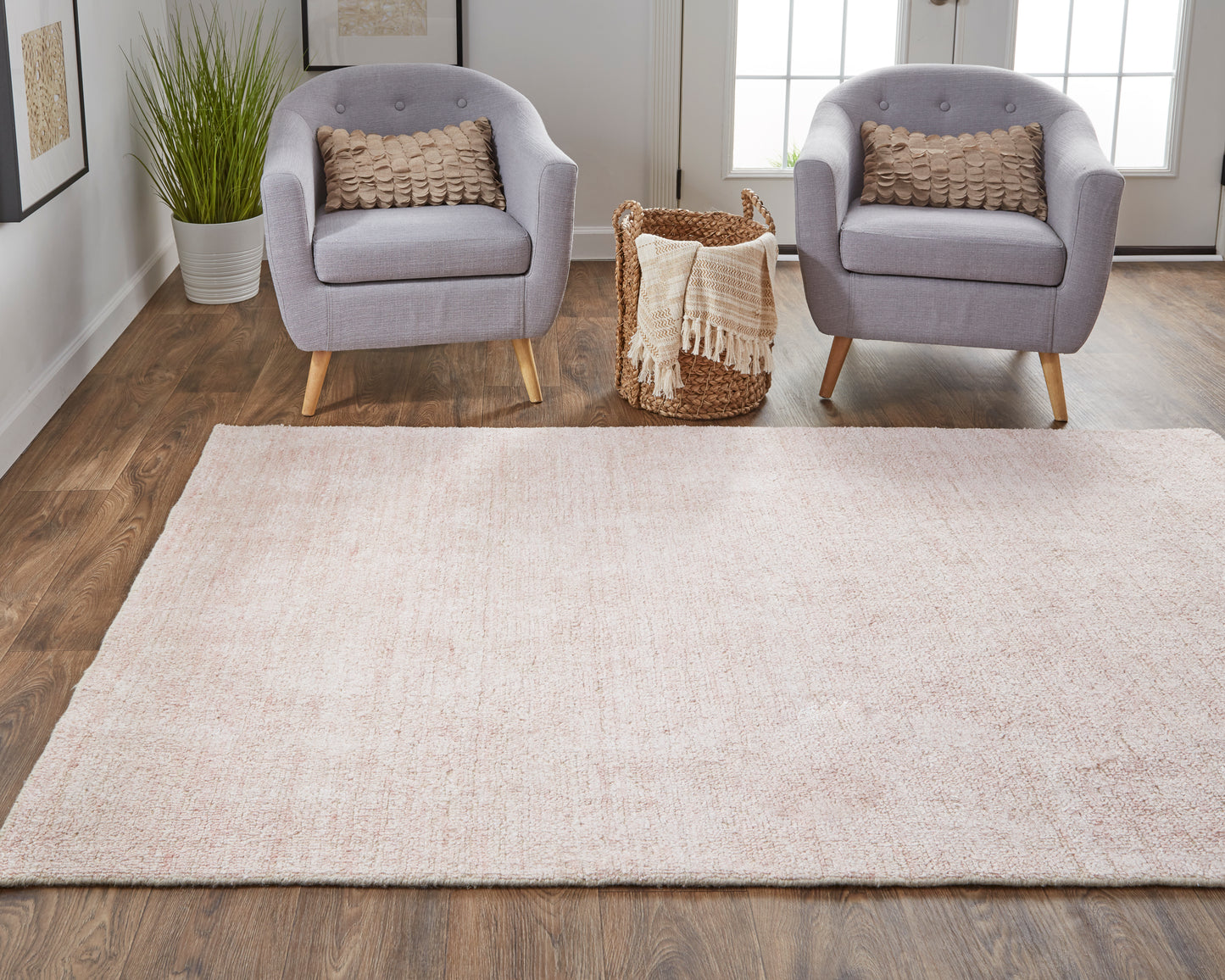 Delino Transitional/Casual/Industrial Solid Pink/Ivory - Feizy Rug