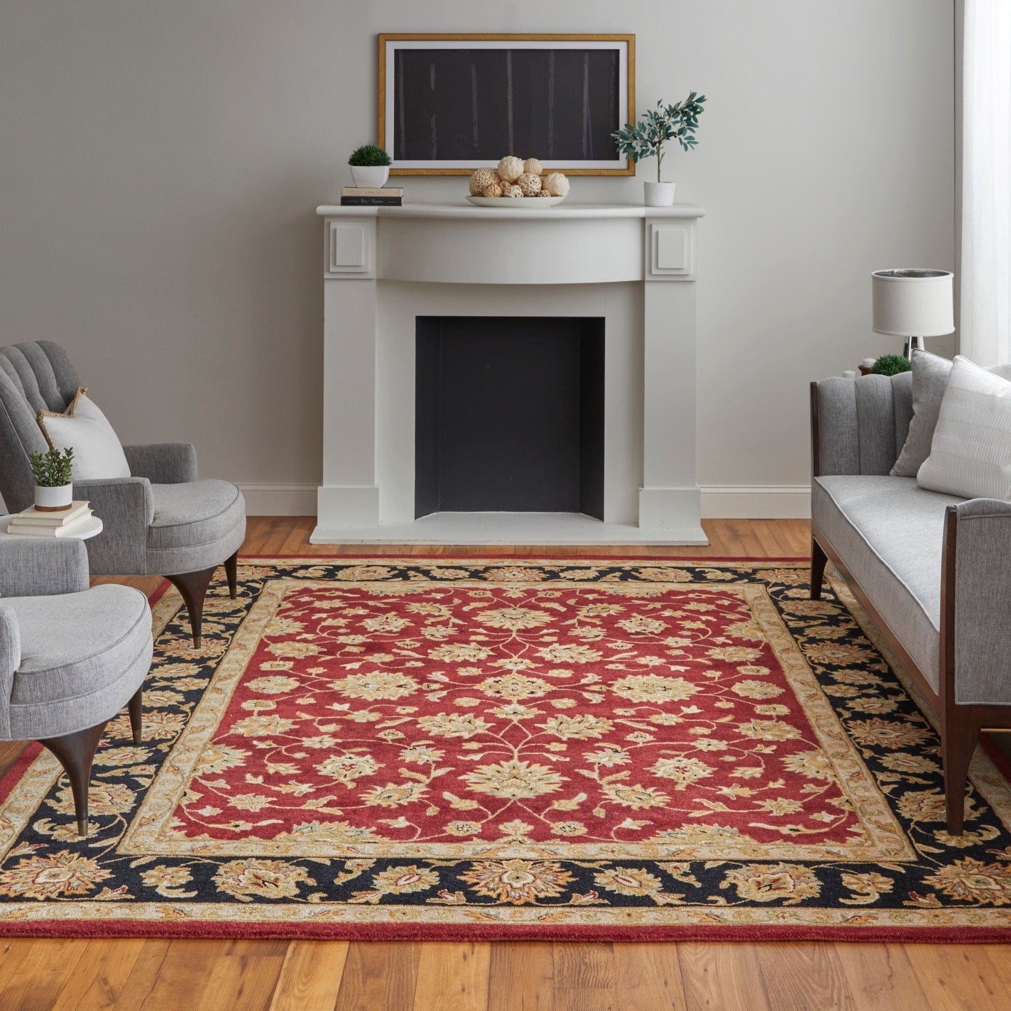 Wagner Traditional/Classic/Vintage Oriental/Persian/Bordered Red/Black/Gold - Feizy Rug