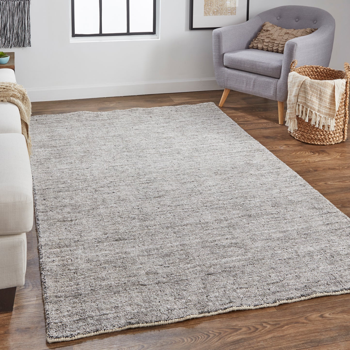 Delino Transitional/Casual/Industrial Solid Gray/Black - Feizy Rug