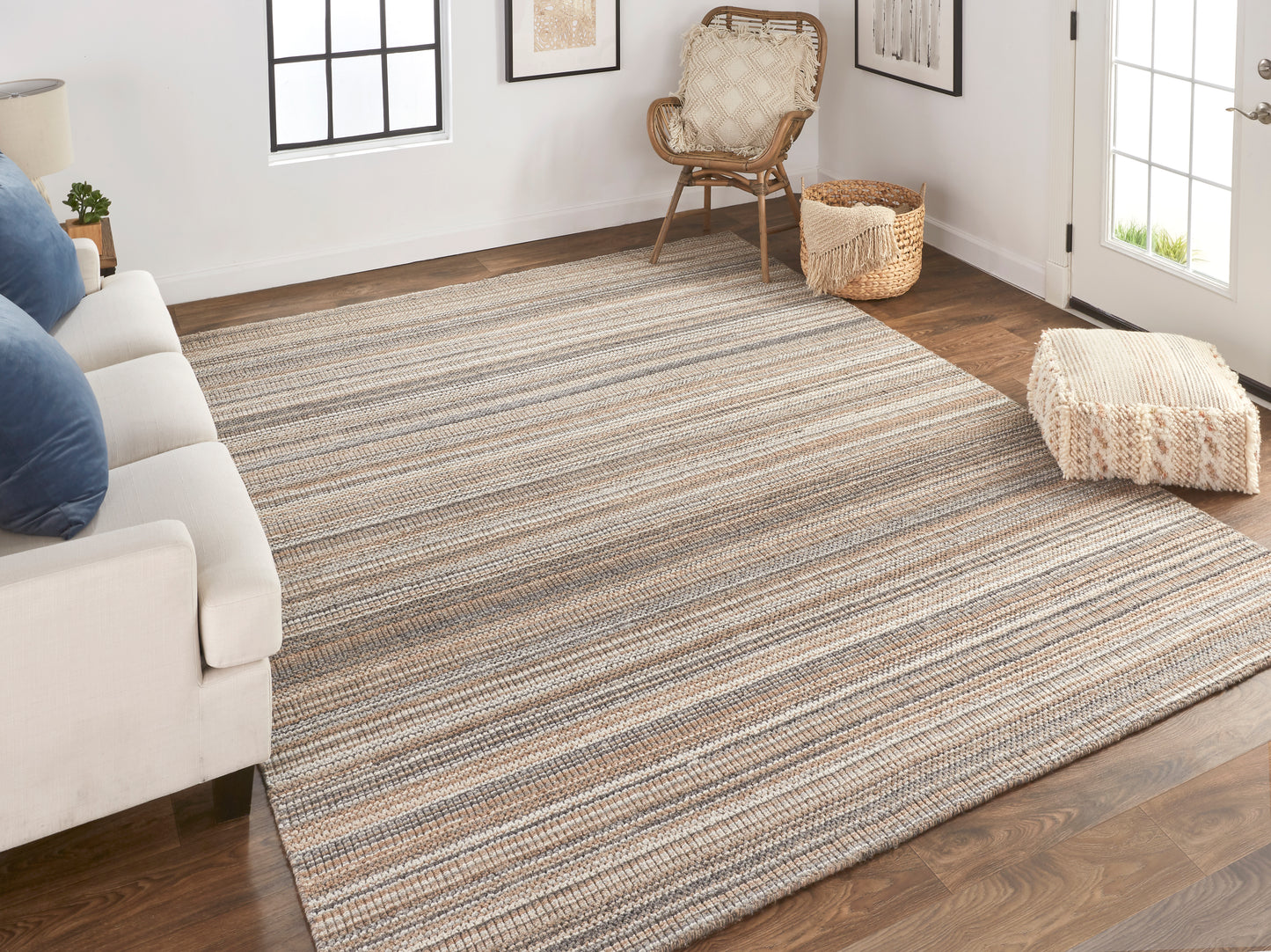 Keaton Transitional/Casual/Scandinavian Solid/Stripes Brown/Taupe - Feizy Rug