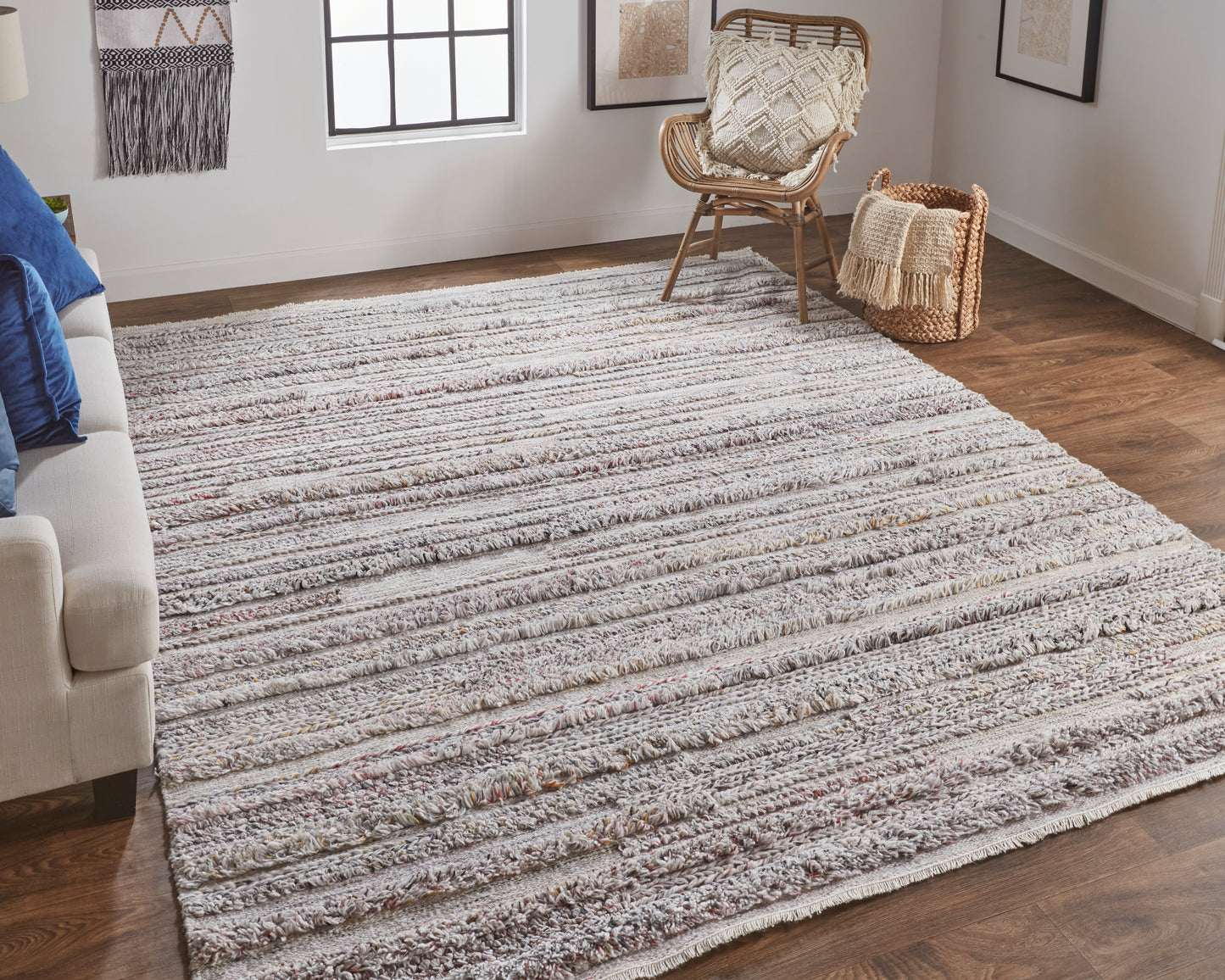 Alden Transitional/Casual/Scandinavian Stripes/Solid Taupe/Ivory/Red - Feizy Rug