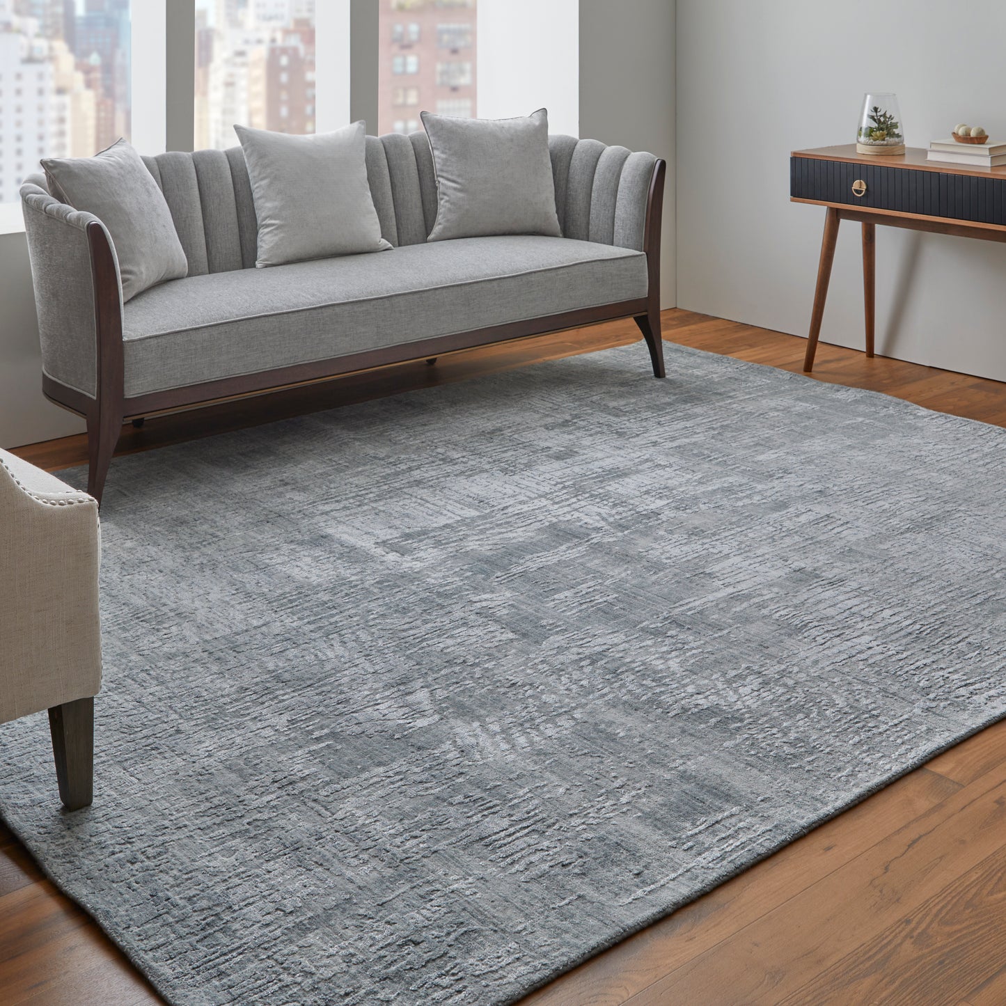 Eastfield Modern/Casual Abstract/Distressed Blue/Silver - Feizy Rug
