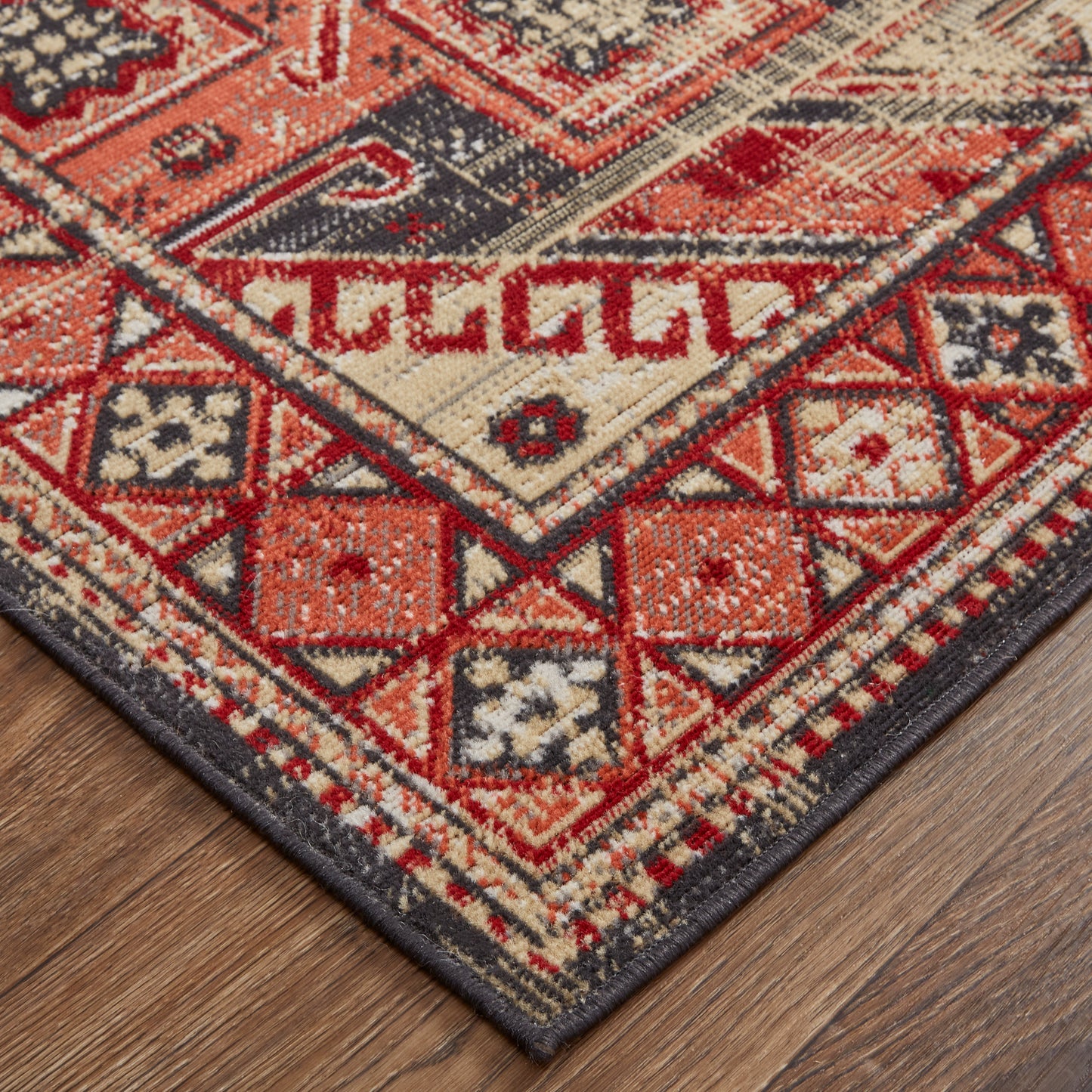 Nolan Transitional/Southwestern/Rustic Southwestern/Bordered/Distressed Red/Tan/Black - Feizy Rug