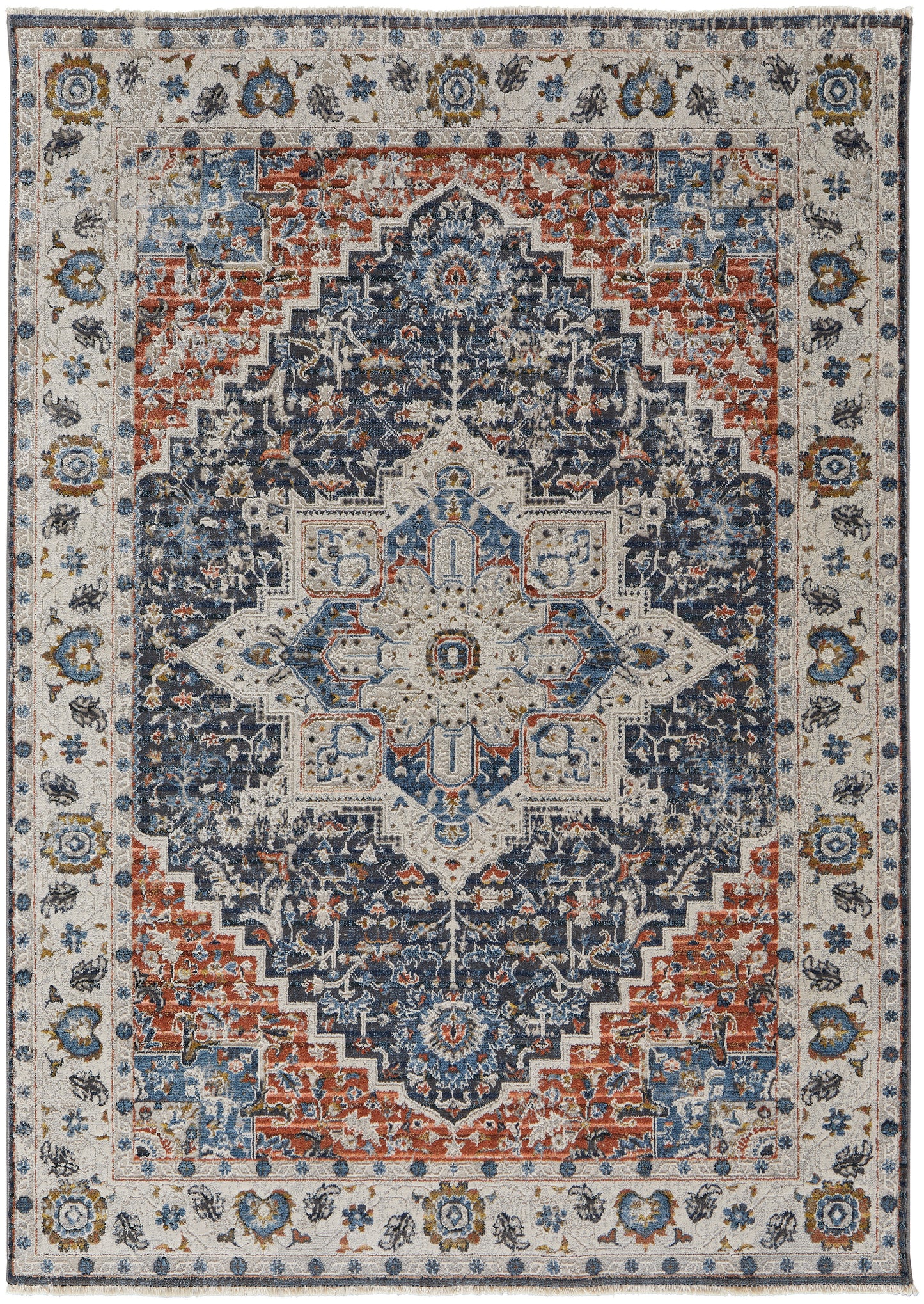 Kaia Transitional/Bohemian & Eclectic/Vintage Medallion/Persian/Bordered Ivory/Blue/Red - Feizy Rug