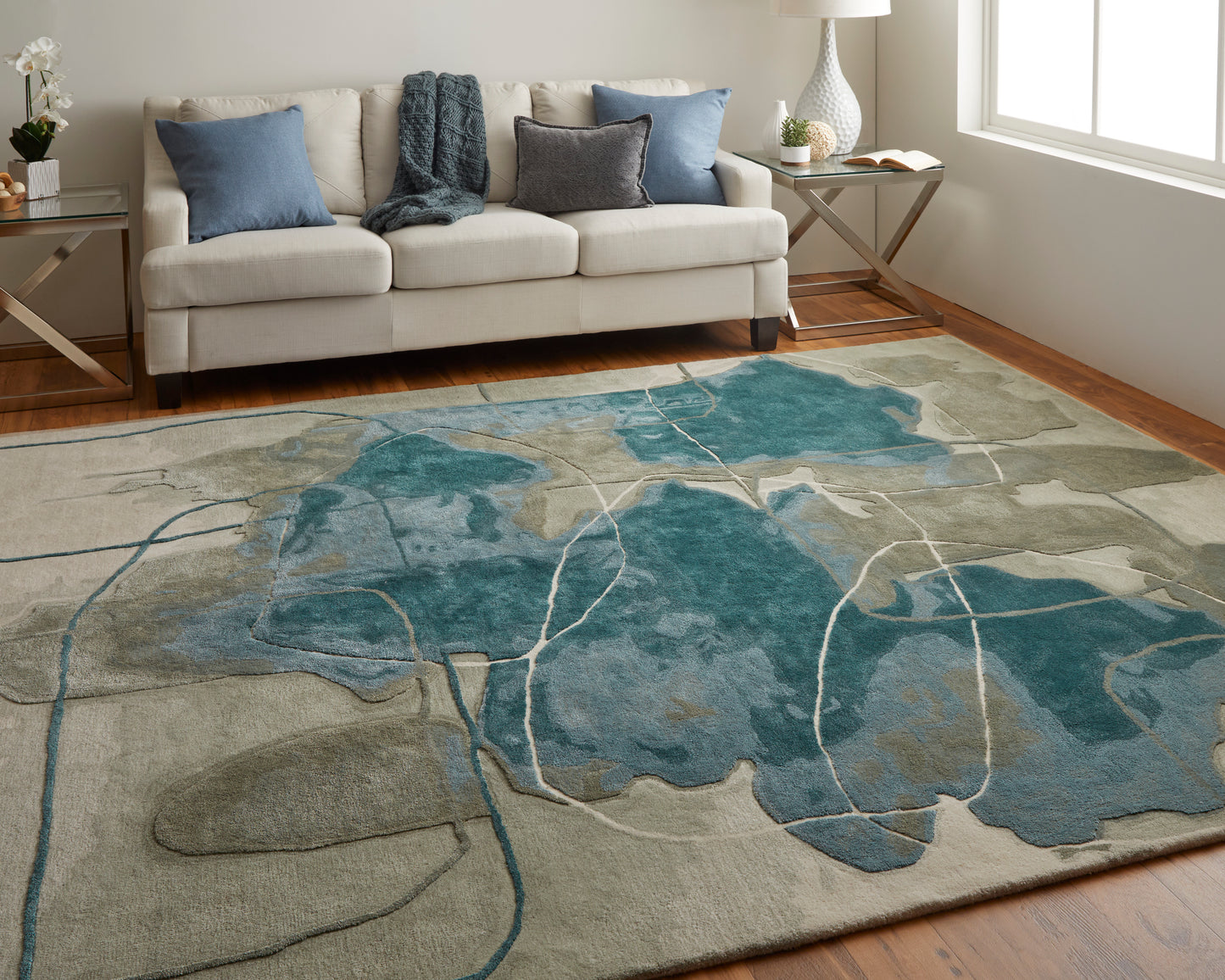 Anya Transitional/Industrial/Casual Blue/Gray/Ivory Area Rug