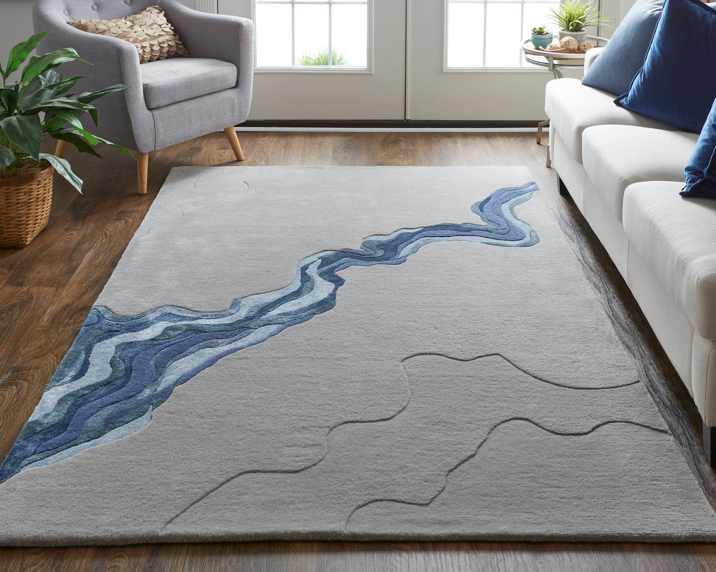 Serrano Transitional/Industrial/Casual Abstract/Watercolor Gray/Blue - Feizy Rug