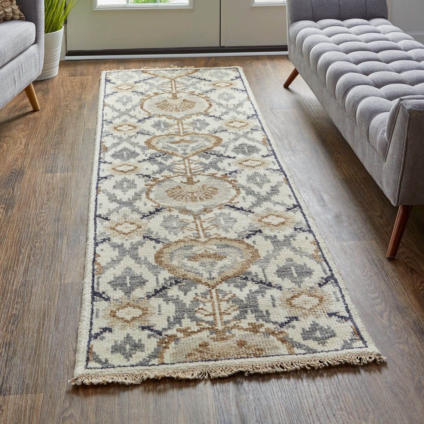 Beall Traditional/Bohemian & Eclectic Ivory/Gray/Taupe Runner  Feizy Rugs Small Parcel,Feizy Rugs,Beall,Ivory/Gray/Taupe,2'6" x 8',Runner,Wool,Traditional/Bohemian & Eclectic,India